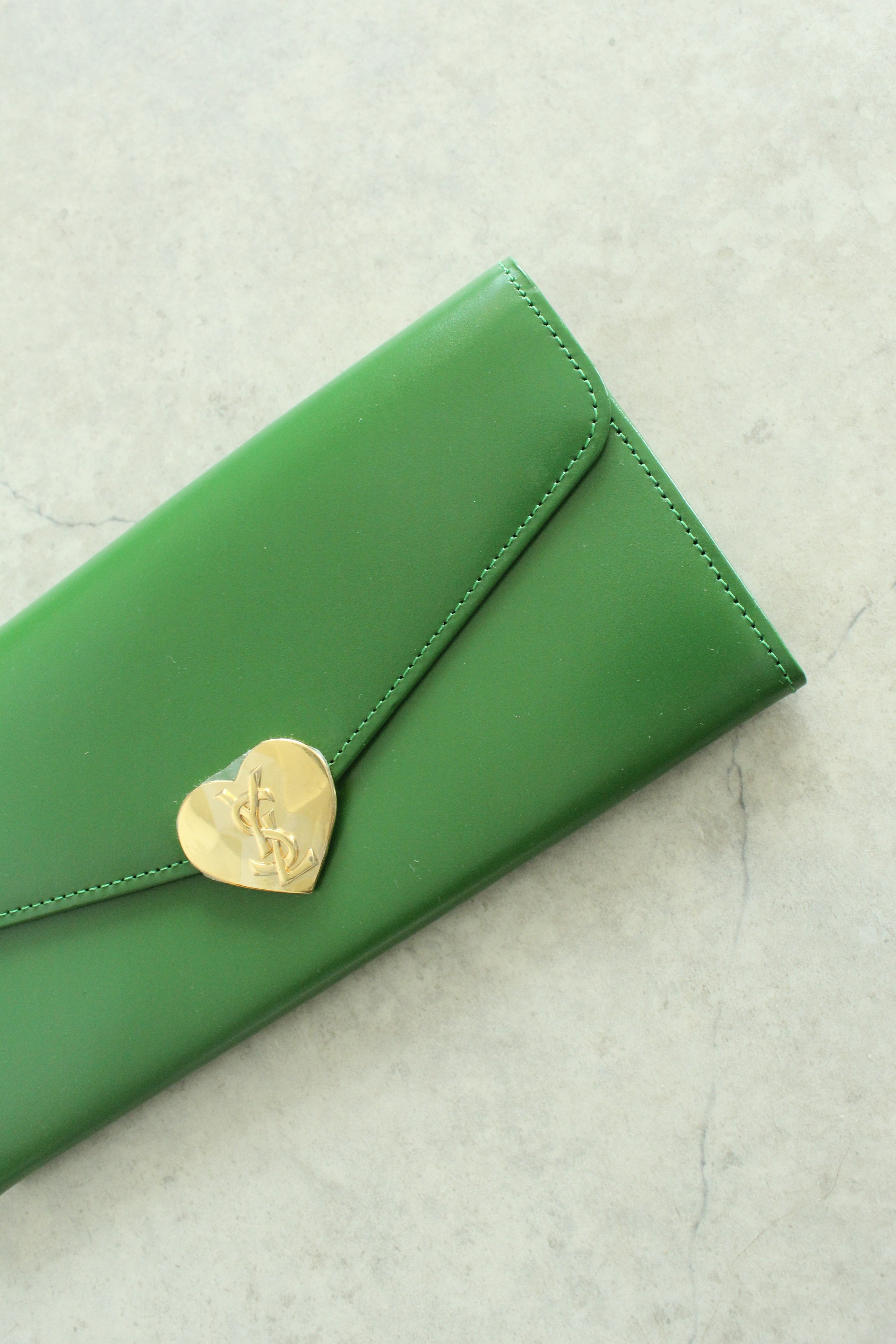 Gold heart logo wallet /clutch in Green