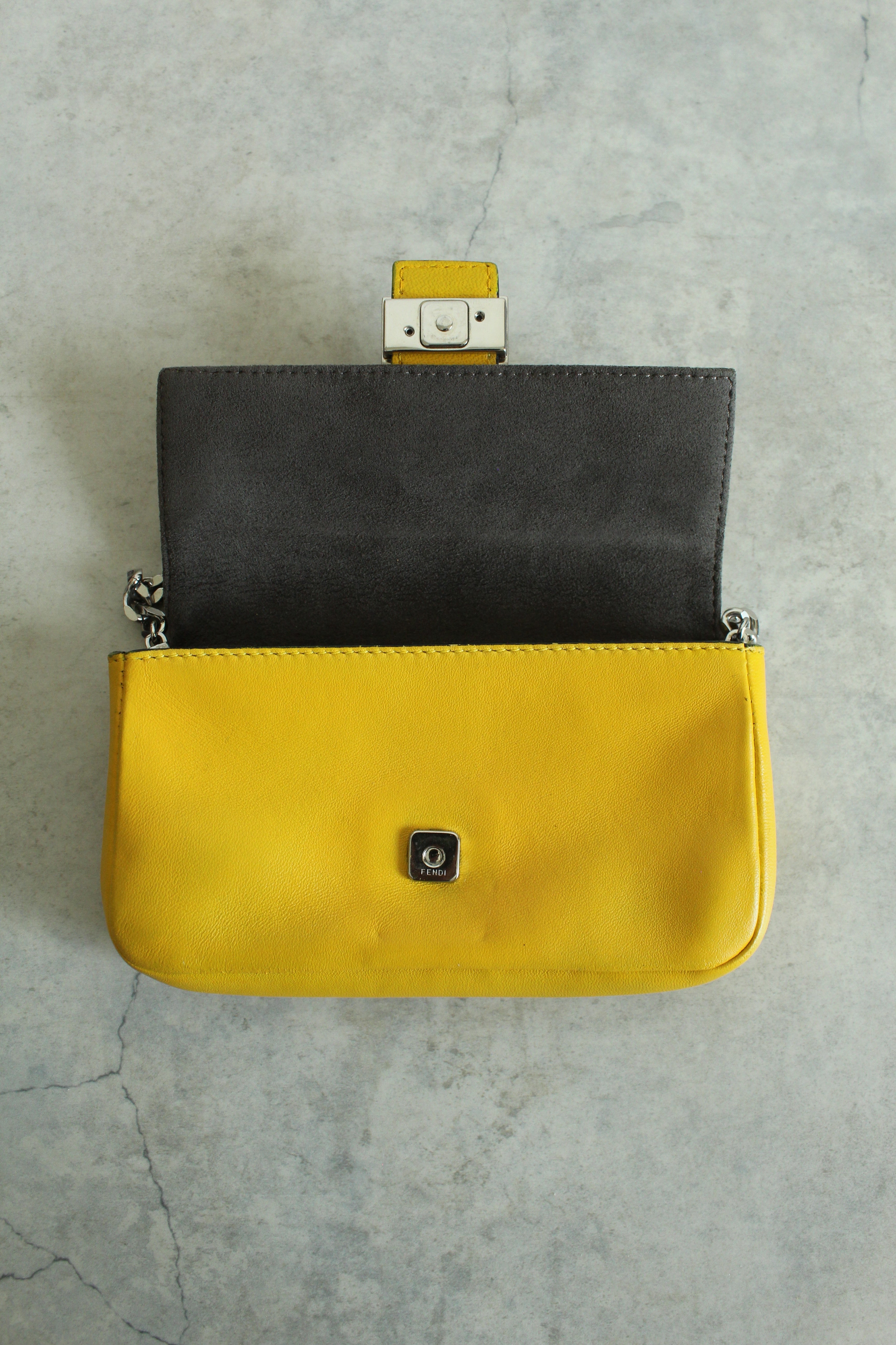 Mini Baguette Bag in Lemon Yellow Leather with Chunky Chain Handle