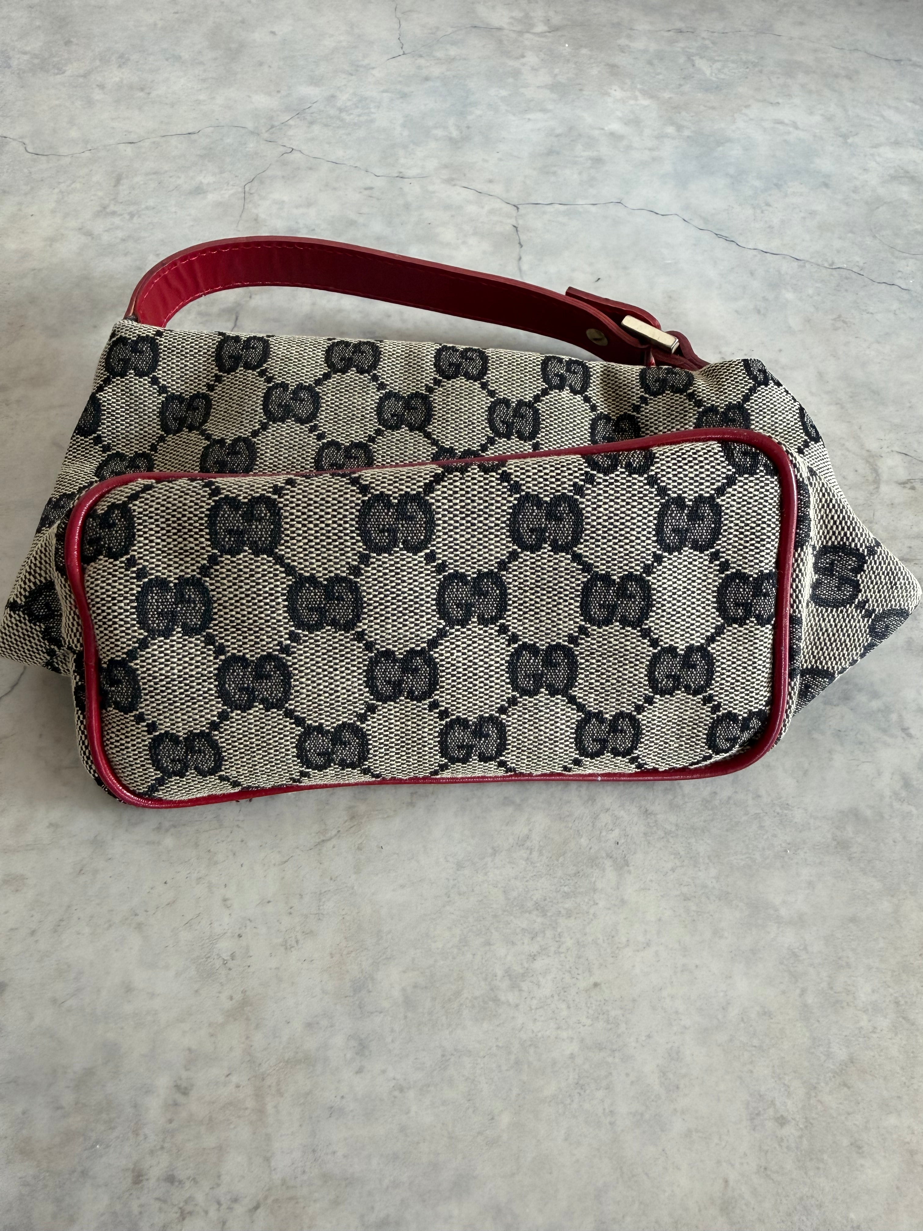 GG Canvas Mini Hobo Bag — Red × Grey