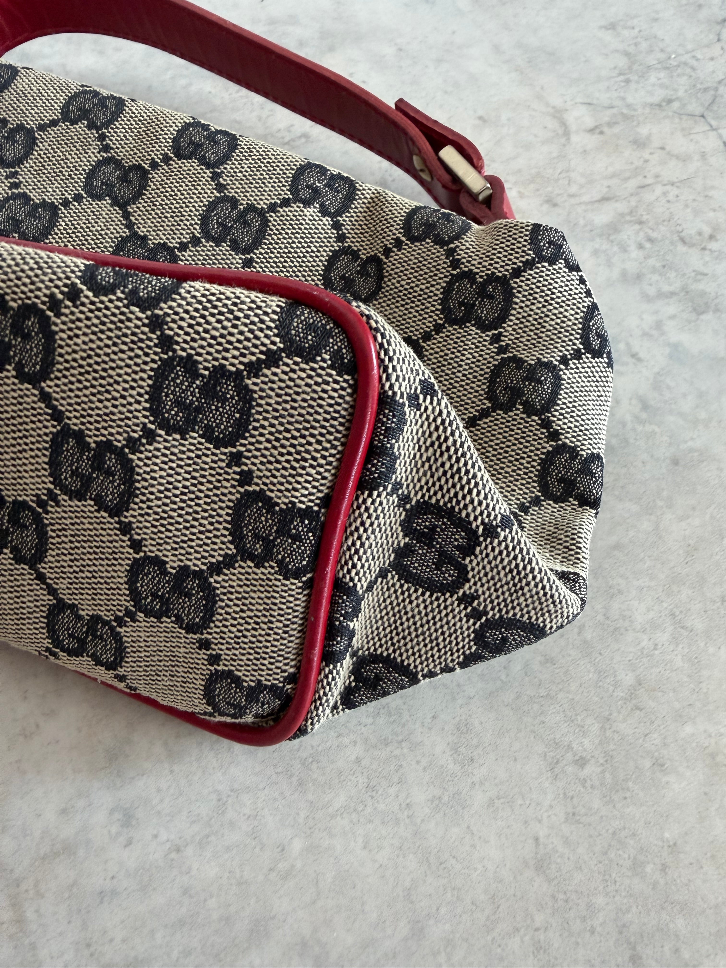 GG Canvas Mini Hobo Bag — Red × Grey