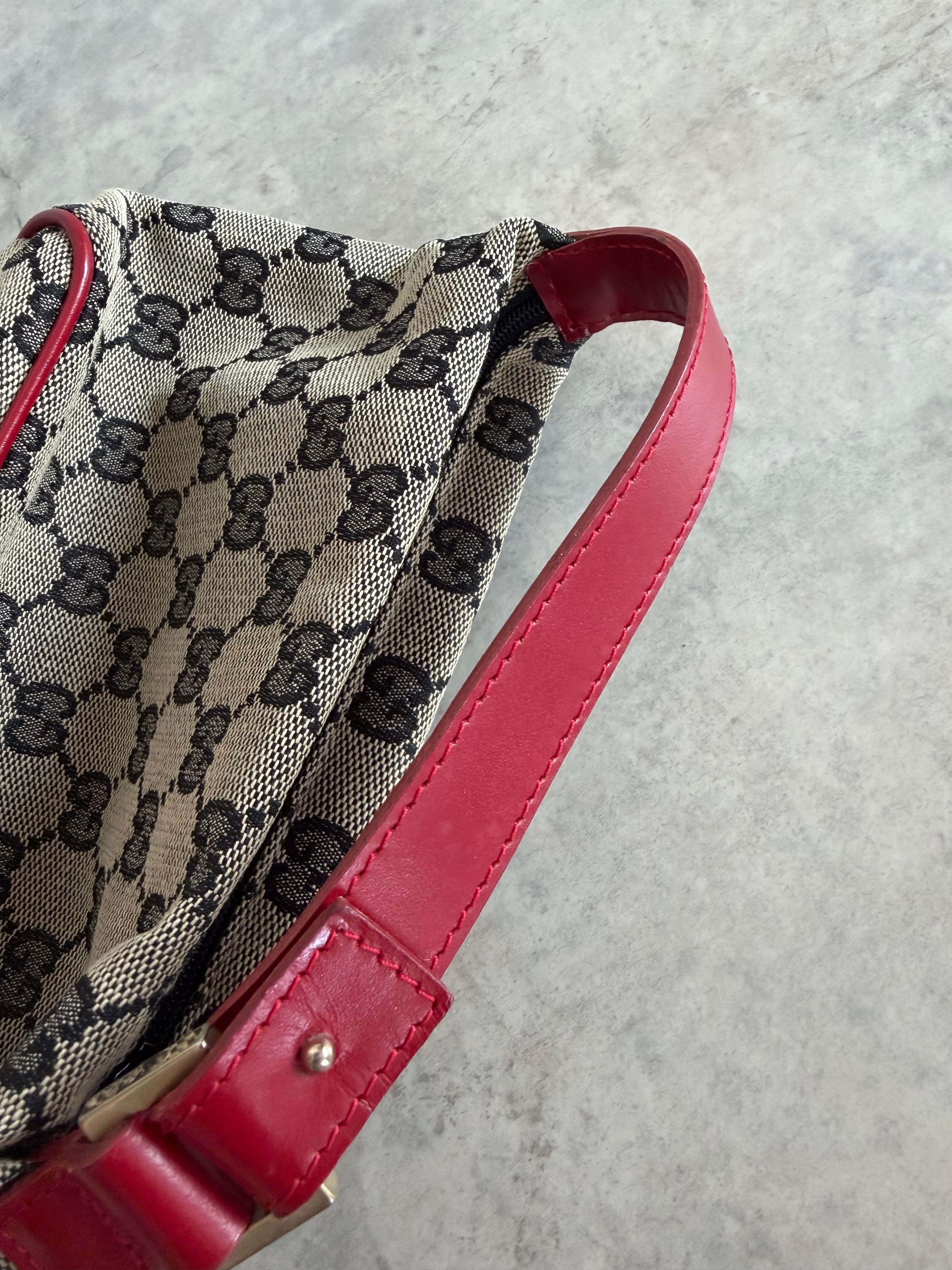 GG Canvas Mini Hobo Bag — Red × Grey