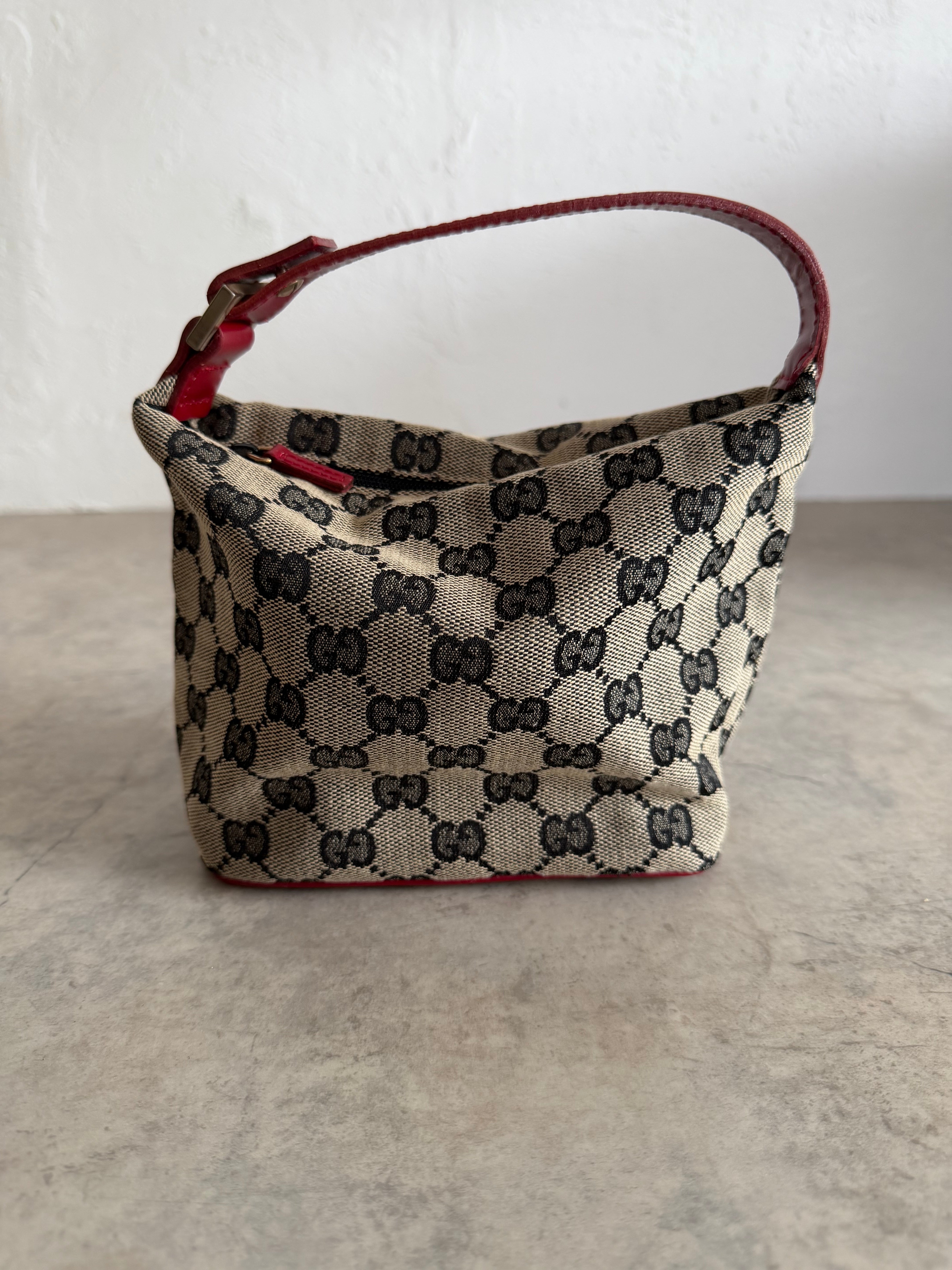 GG Canvas Mini Hobo Bag — Red × Grey