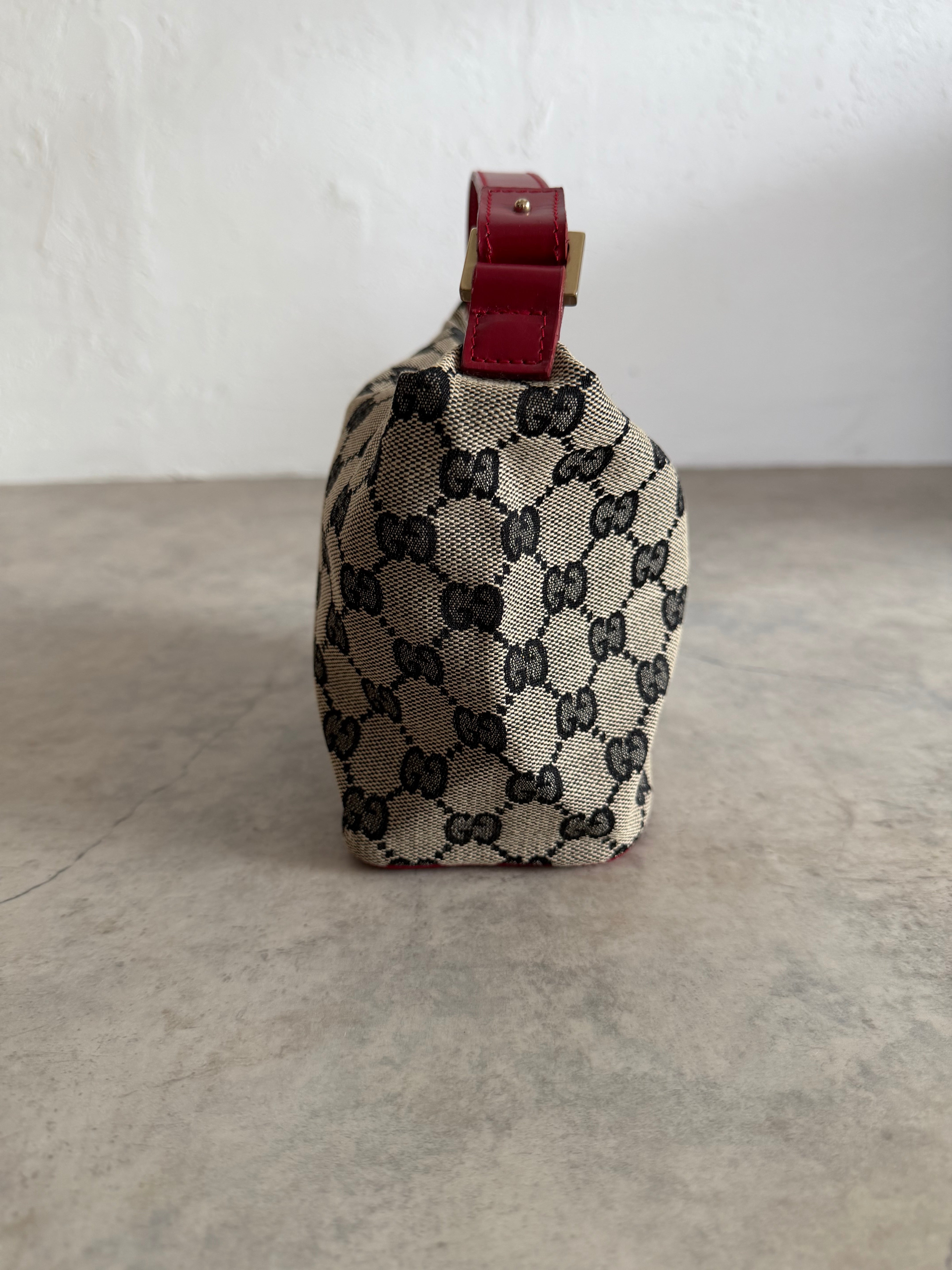 GG Canvas Mini Hobo Bag — Red × Grey