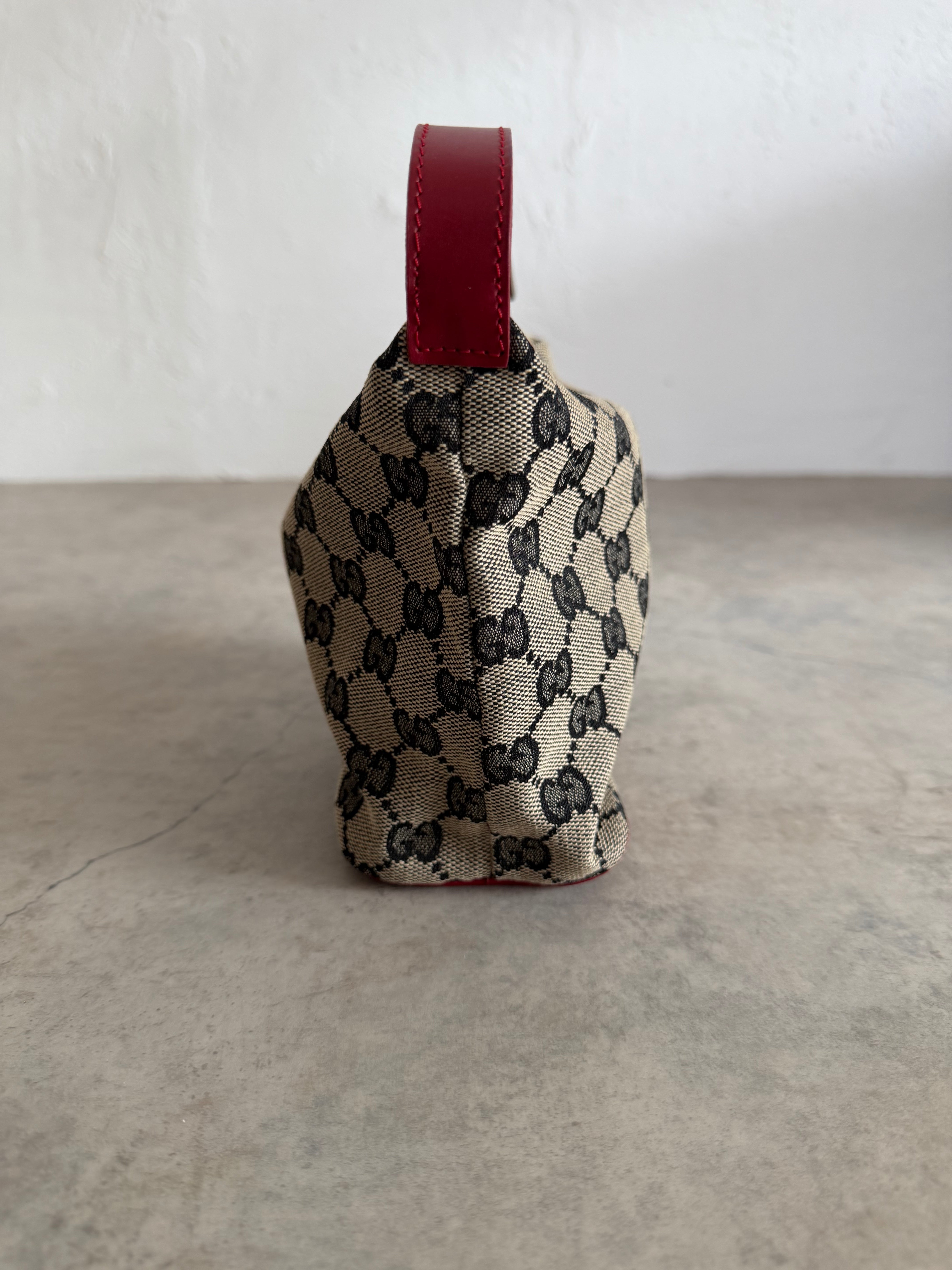 GG Canvas Mini Hobo Bag — Red × Grey