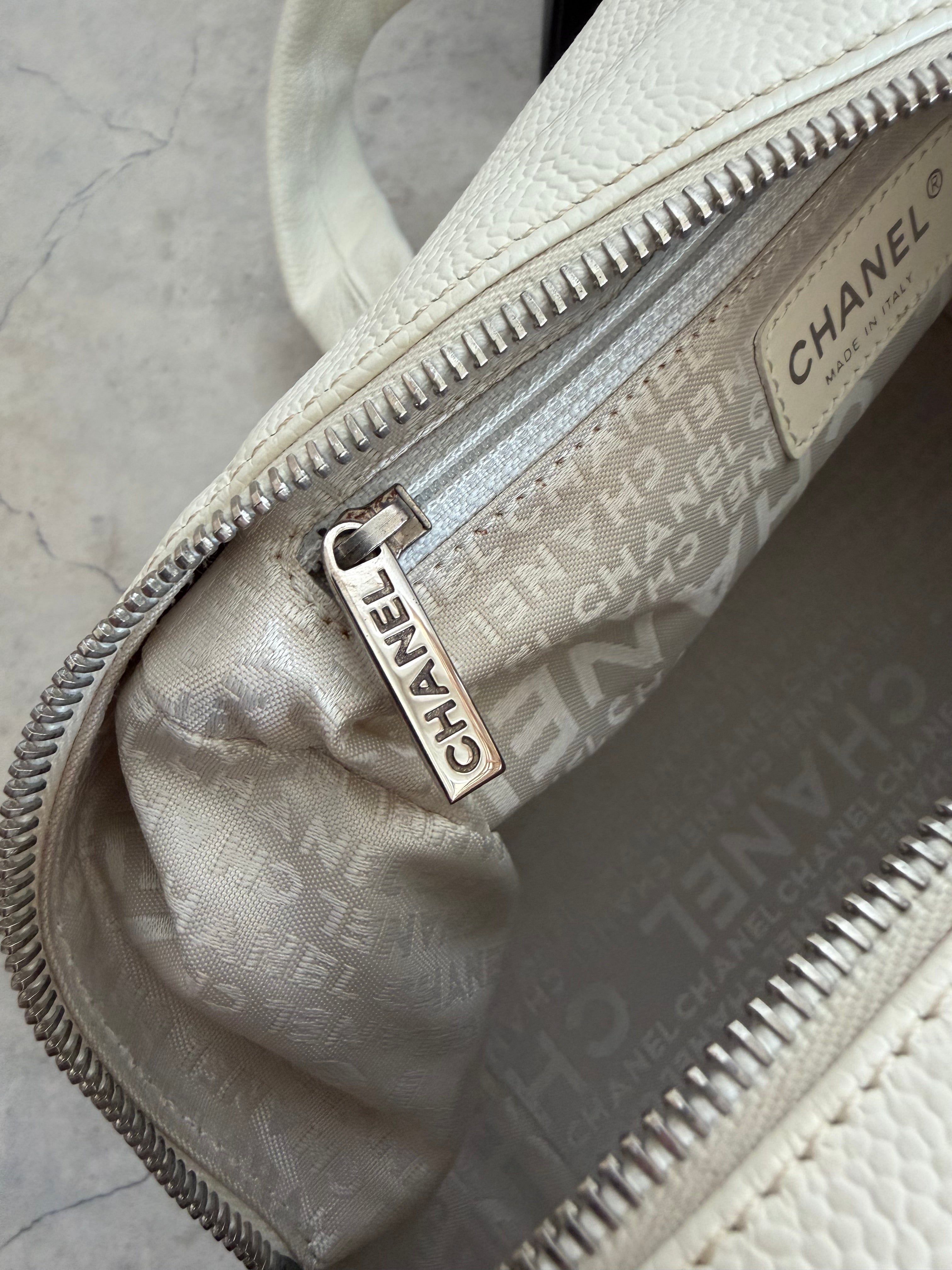 2004–2005 Perforated Caviar Leather CC Bowler Bag in White