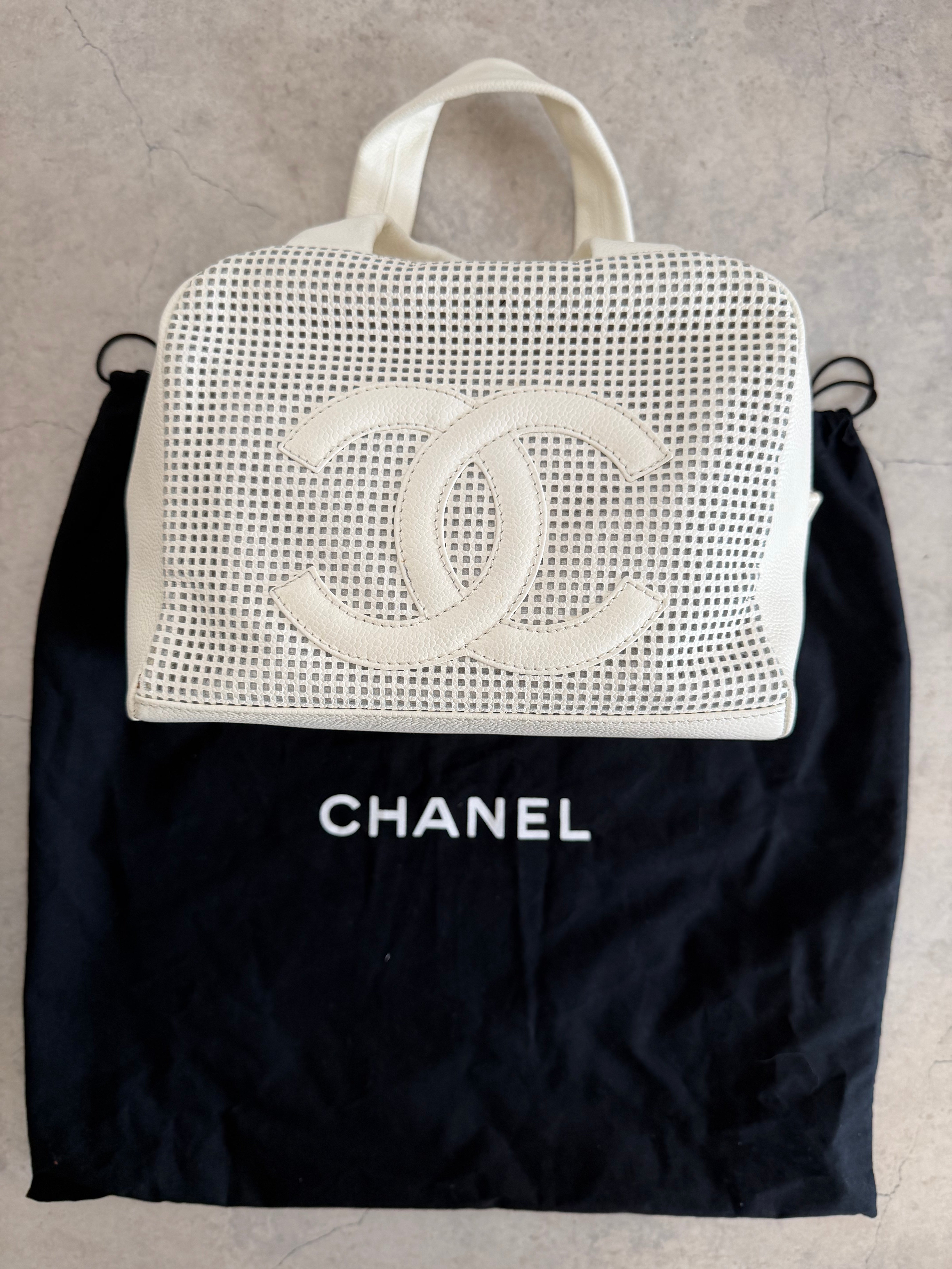2004–2005 Perforated Caviar Leather CC Bowler Bag in White