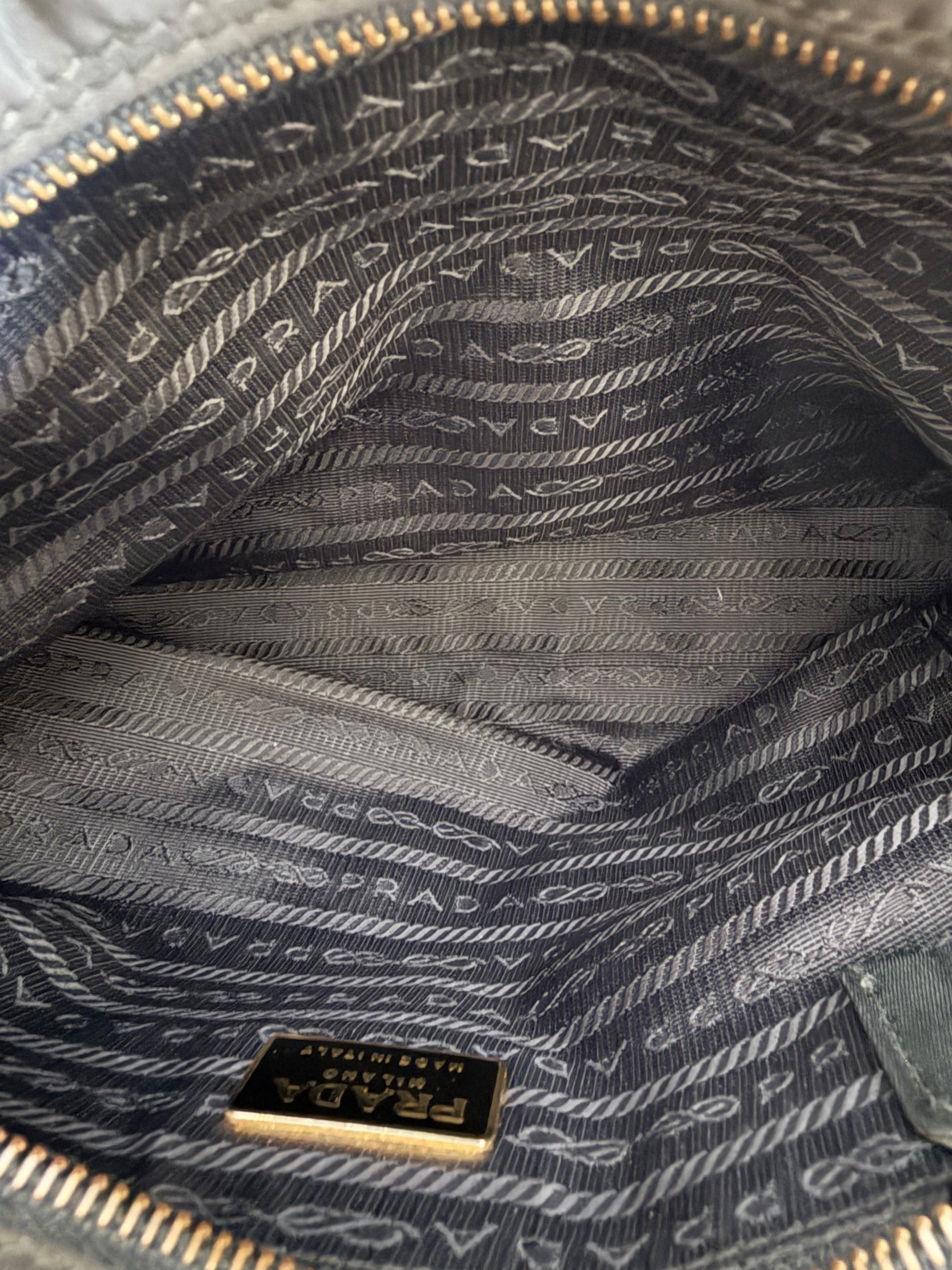 Quilted Tessuto Nylon Chain Shoulder Bag in Black/Gold