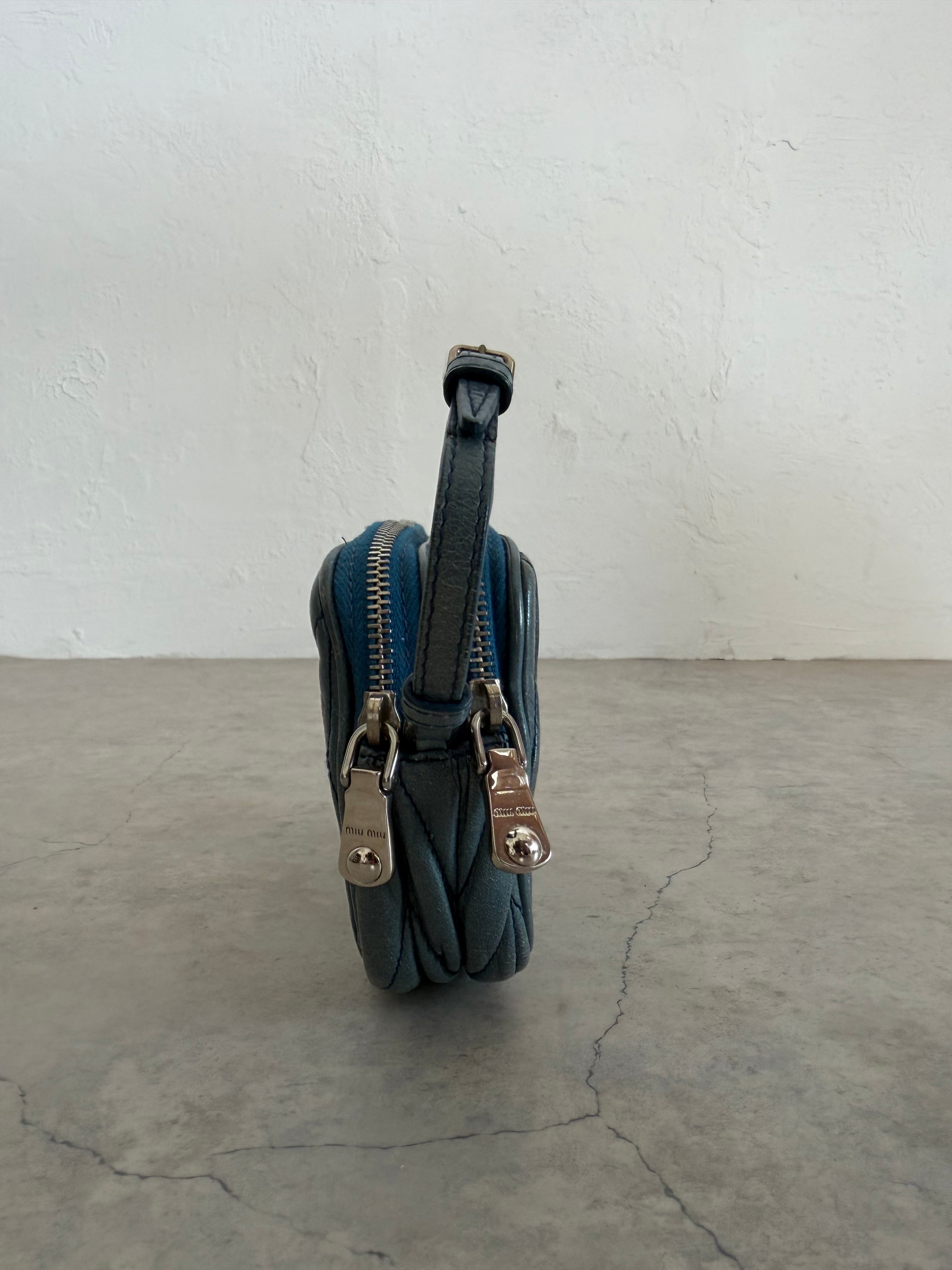 Matelassé Leather Mini Bag in Blue/Grey