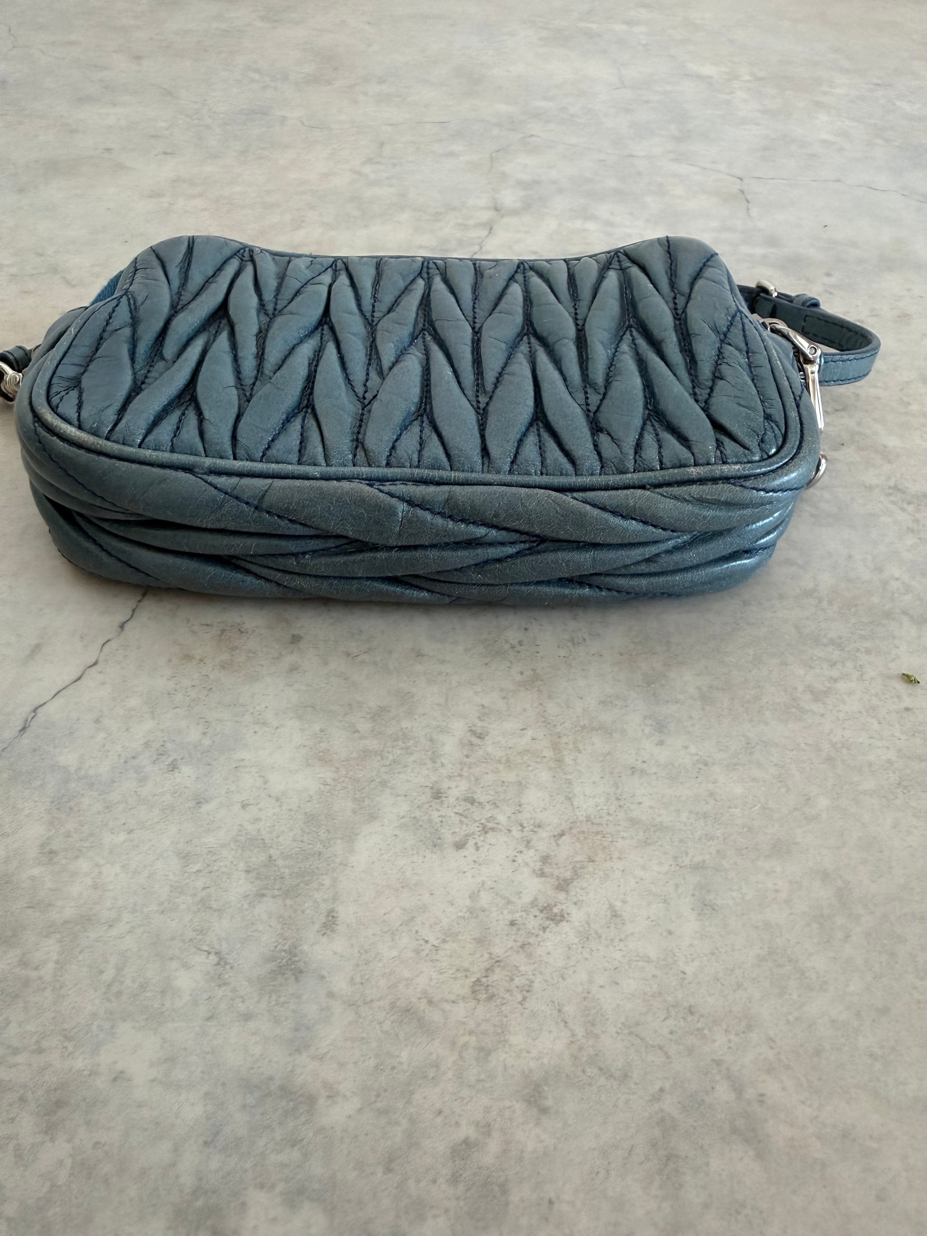 Matelassé Leather Mini Bag in Blue/Grey