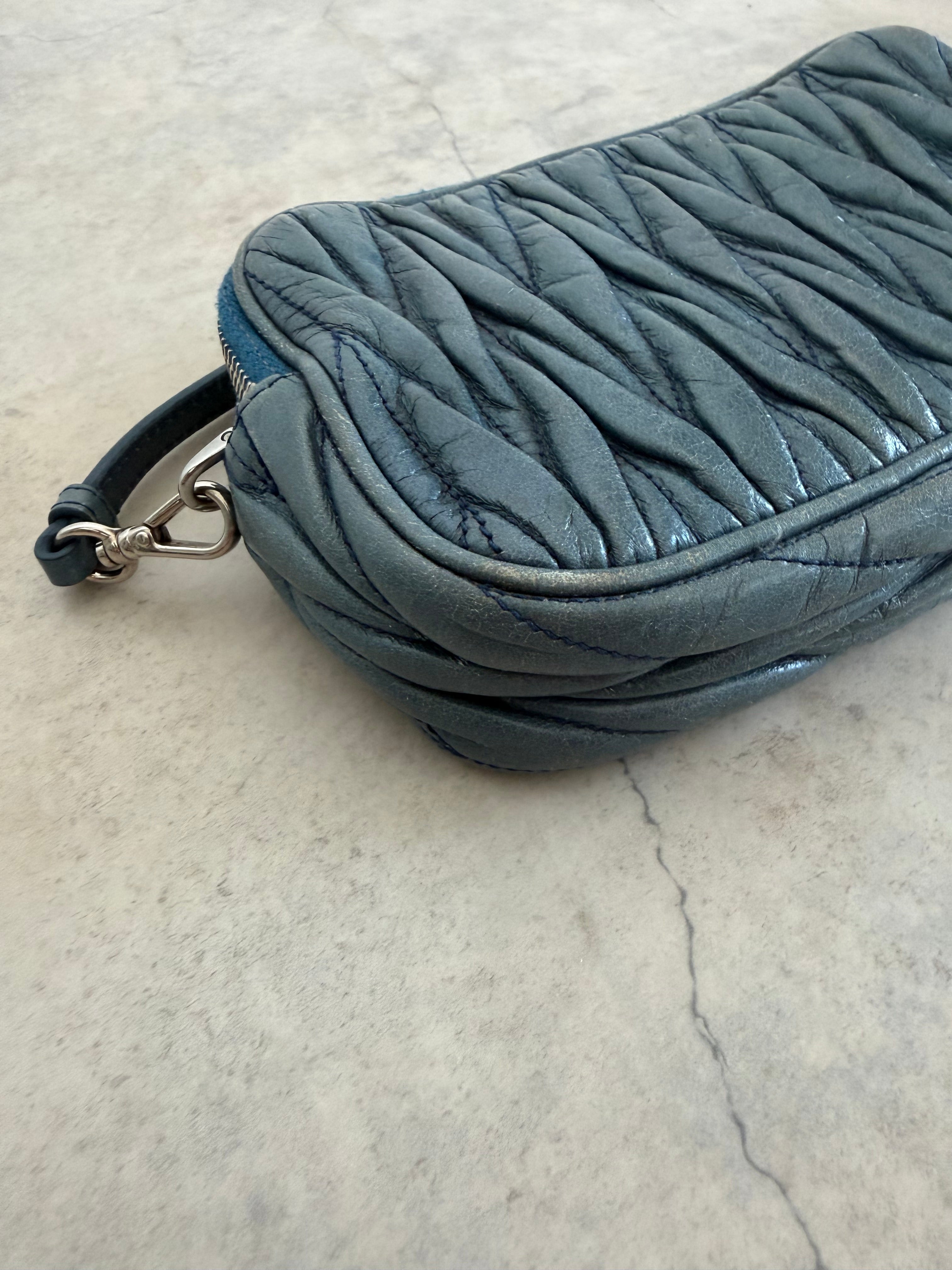 Matelassé Leather Mini Bag in Blue/Grey