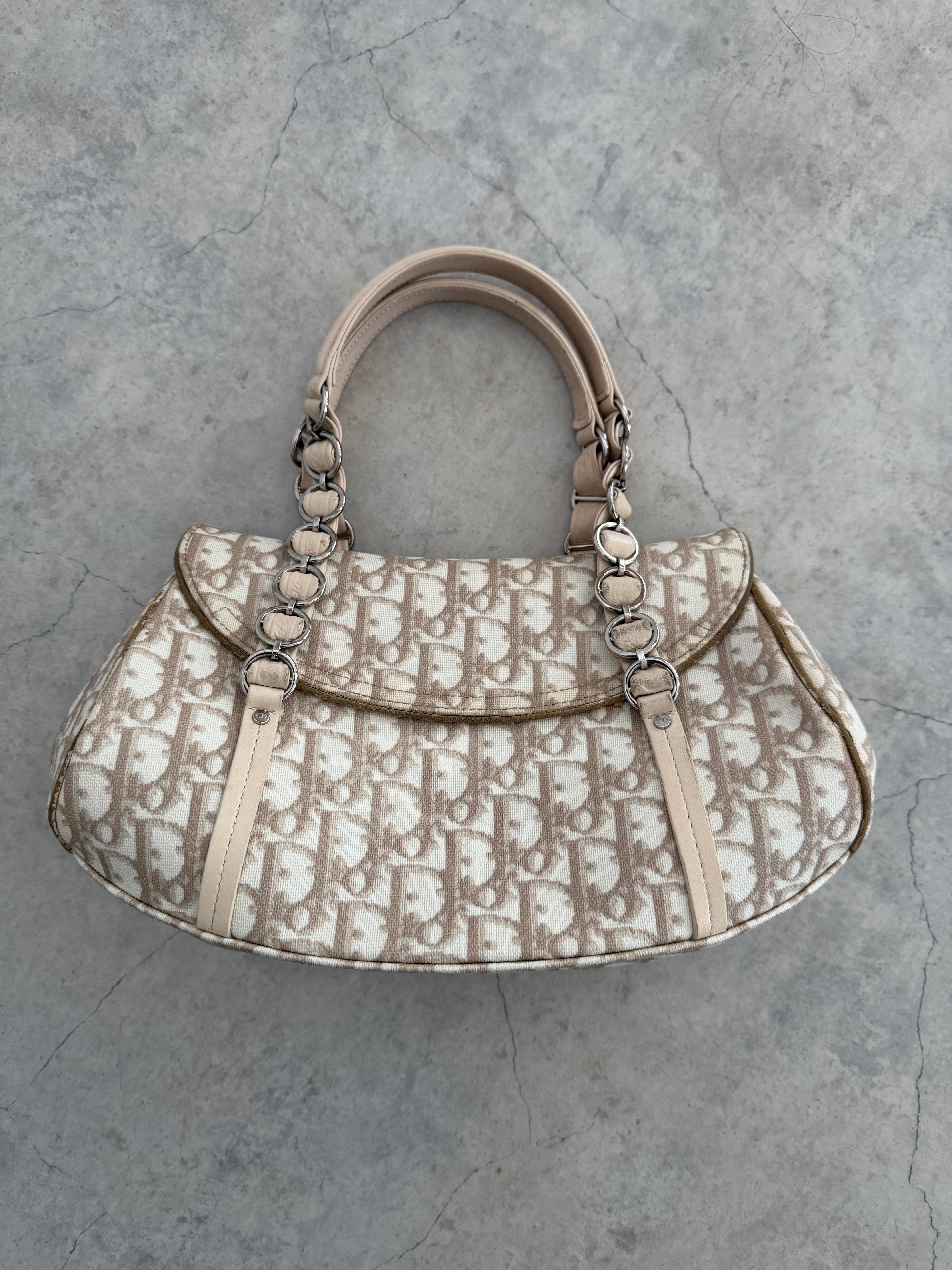 Romantique Trotter Canvas Handbag Beige Y2K
