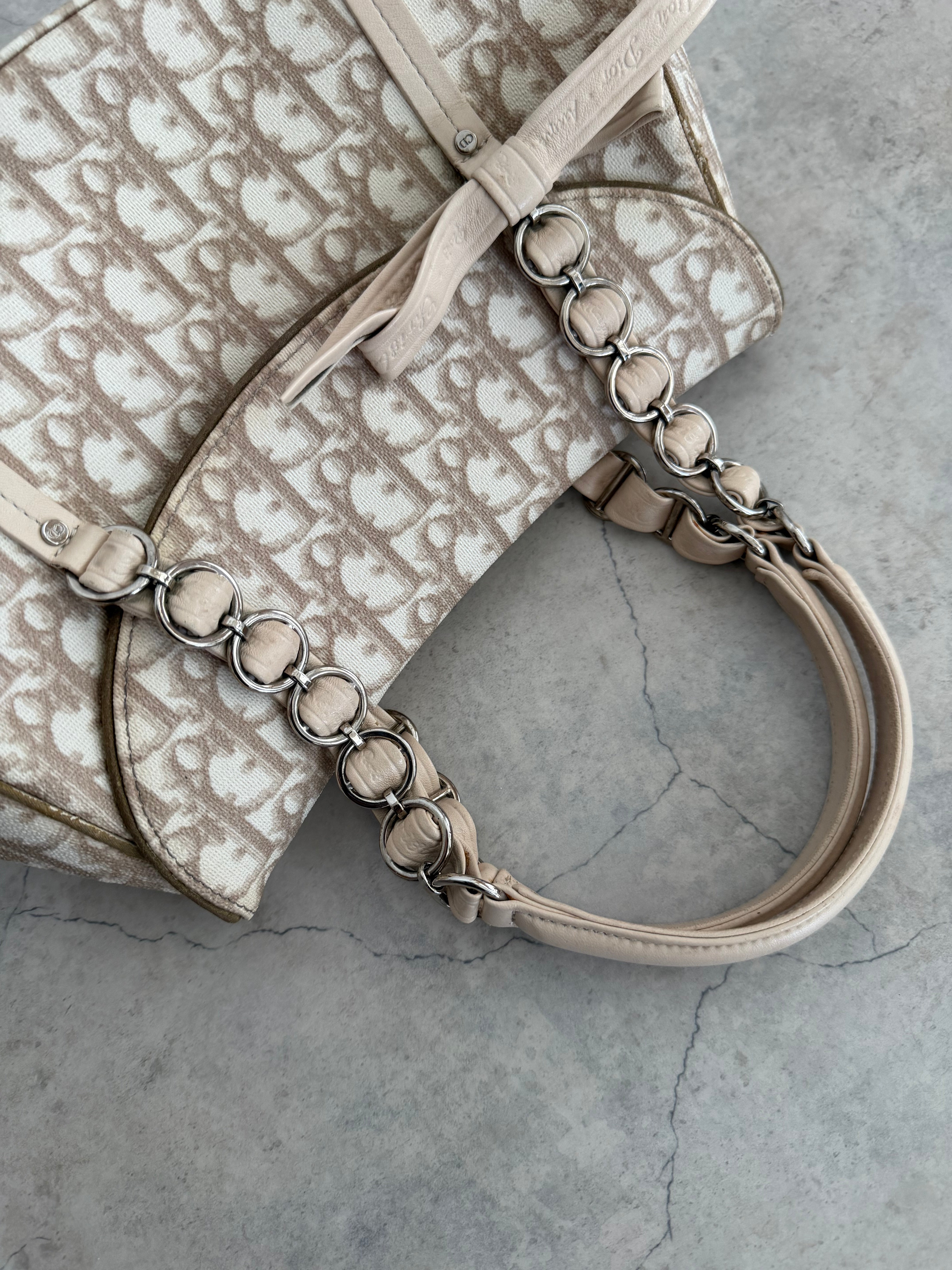 Romantique Trotter Canvas Handbag Beige Y2K