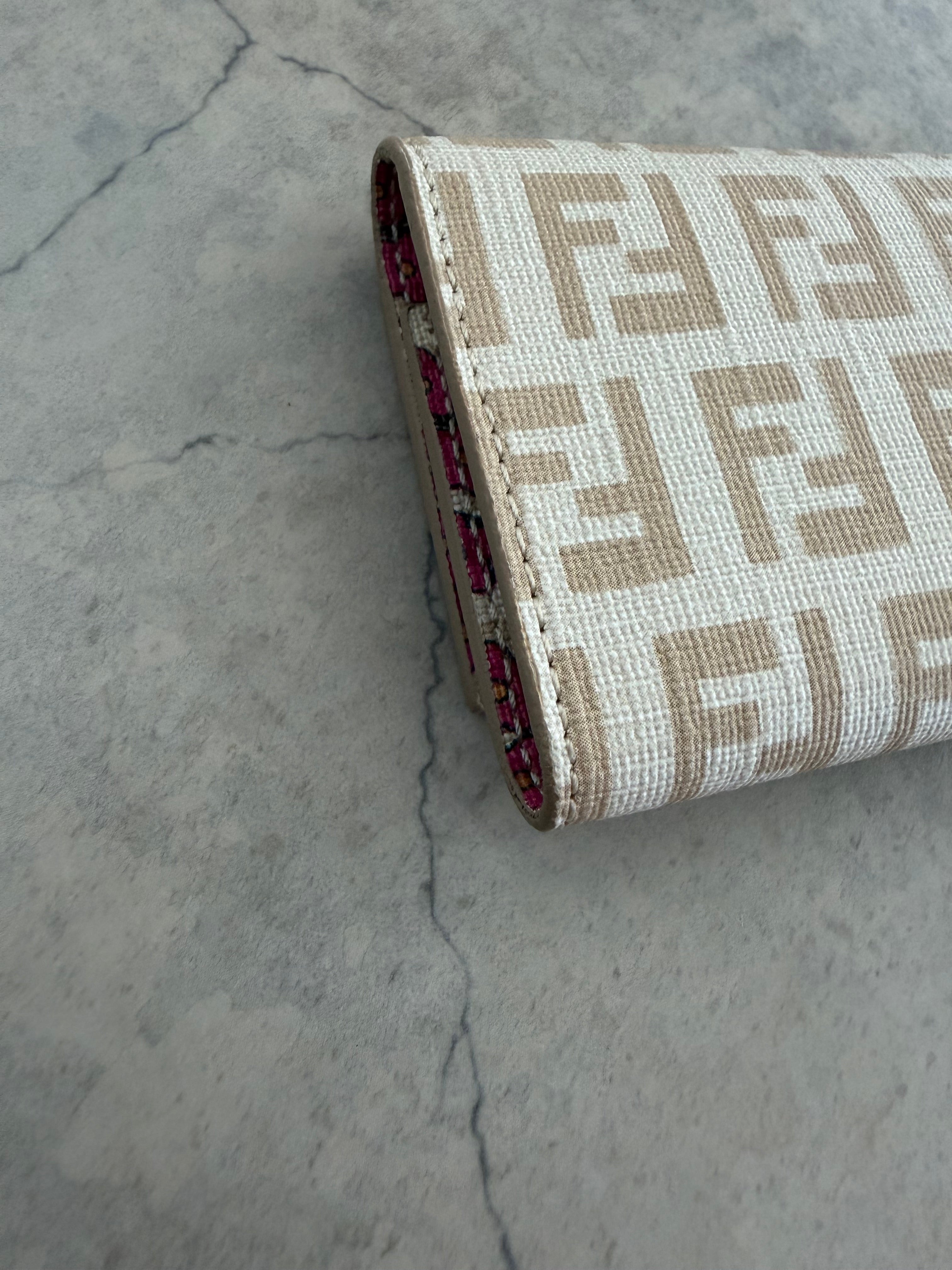 Zucca FF Floral 6 Key Holder Case Pink Beige Gold Hardware