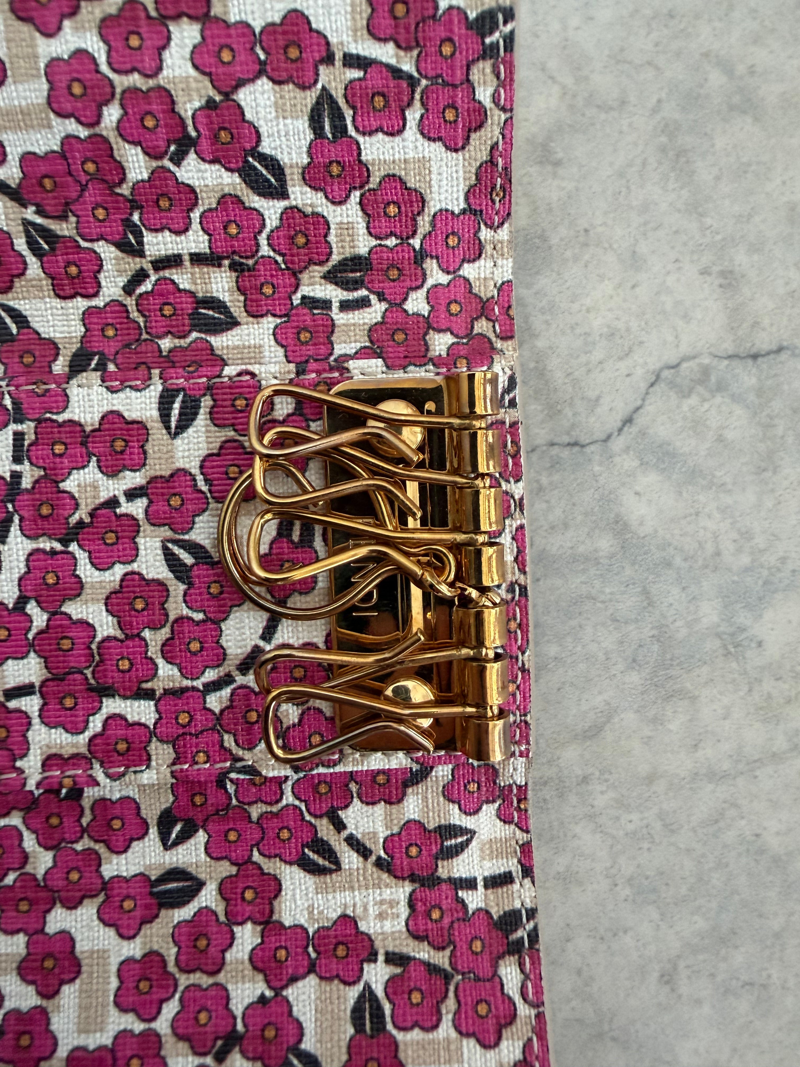 Zucca FF Floral 6 Key Holder Case Pink Beige Gold Hardware