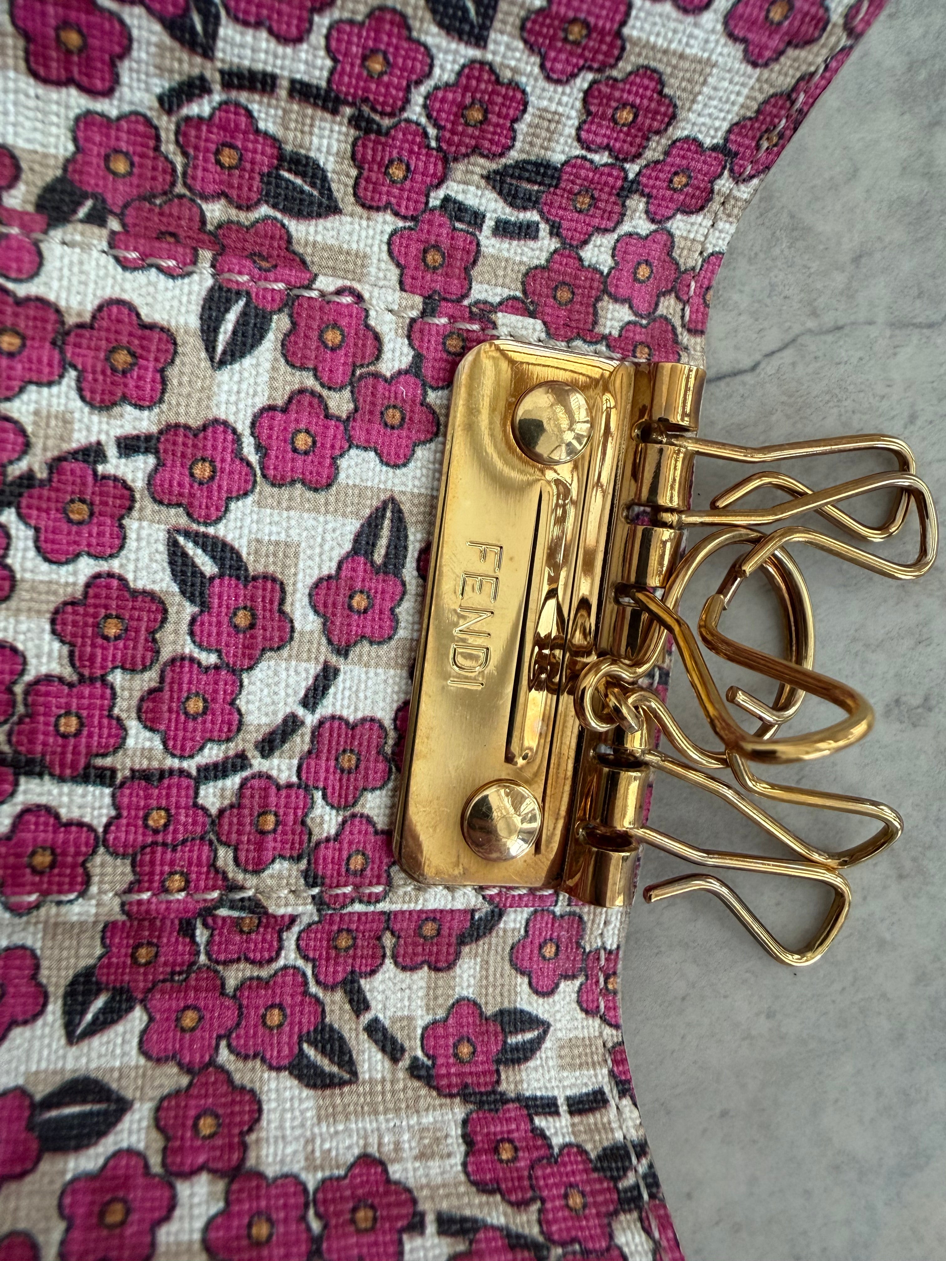 Zucca FF Floral 6 Key Holder Case Pink Beige Gold Hardware