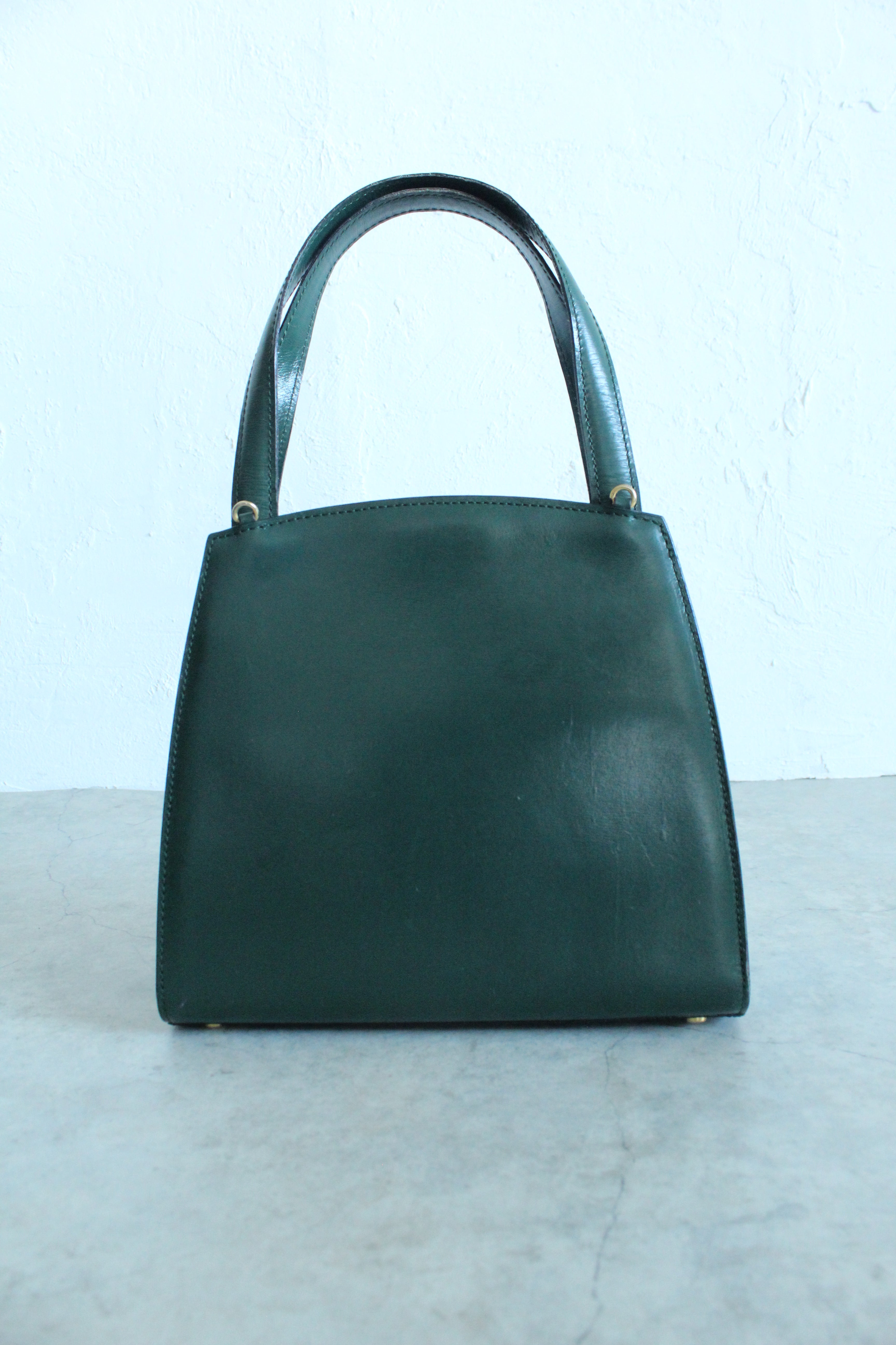 Old Celine Box Calfskin Top handle bag in Emerald Green
