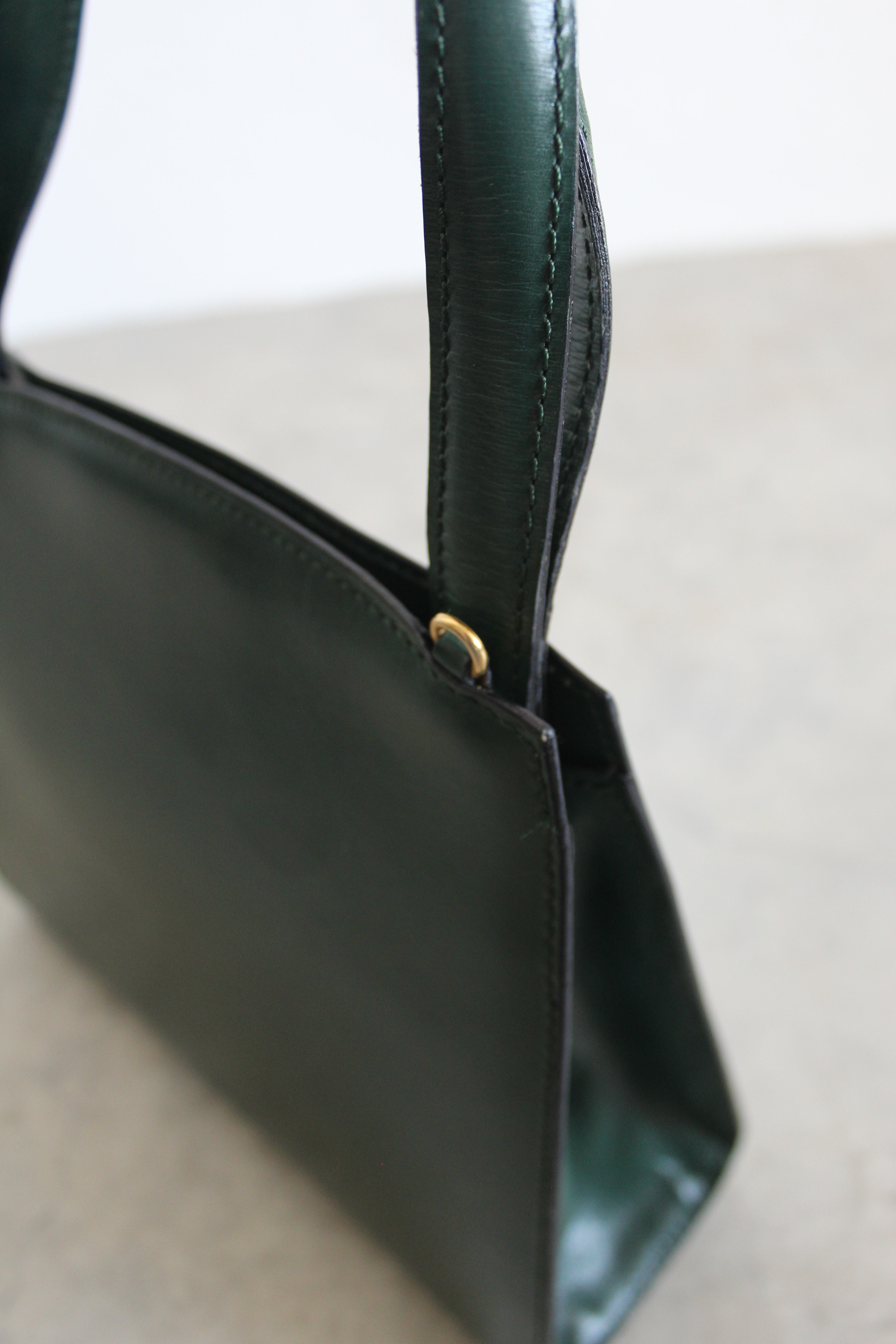 Old Celine Box Calfskin Top handle bag in Emerald Green