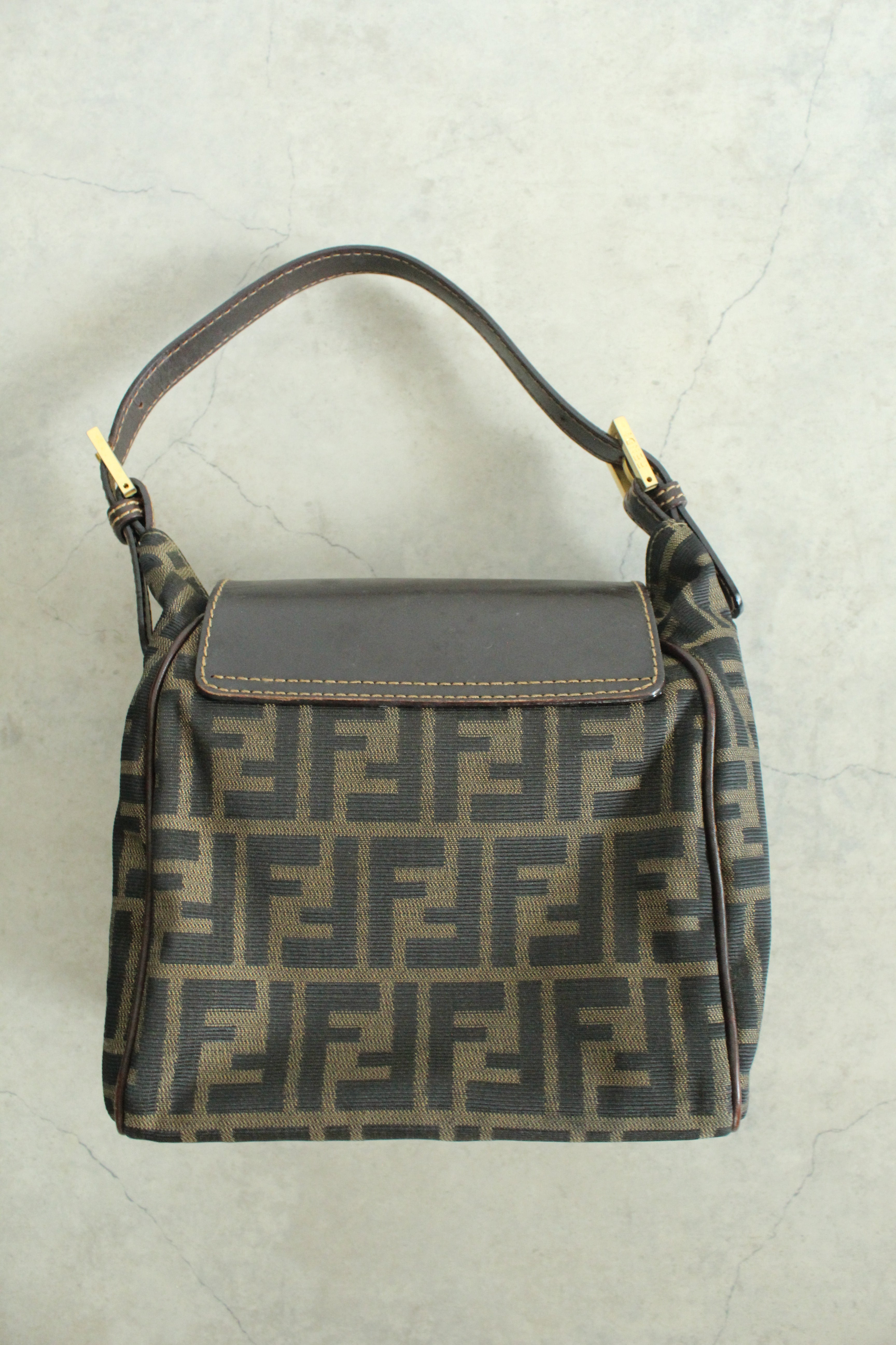 Zucca Canvas Shoulder Bag in Monogram and Gold-hardware