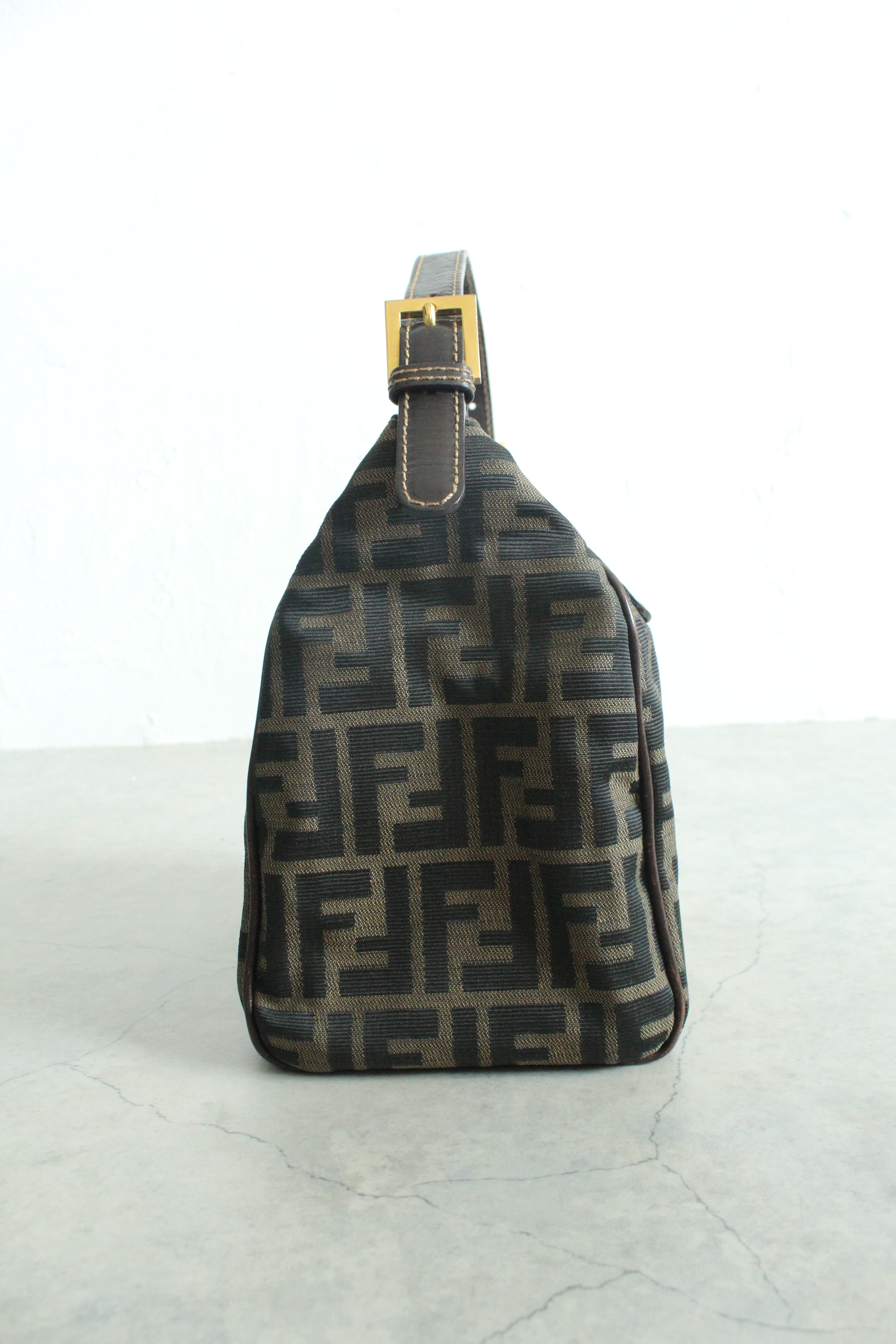 Zucca Canvas Shoulder Bag in Monogram and Gold-hardware