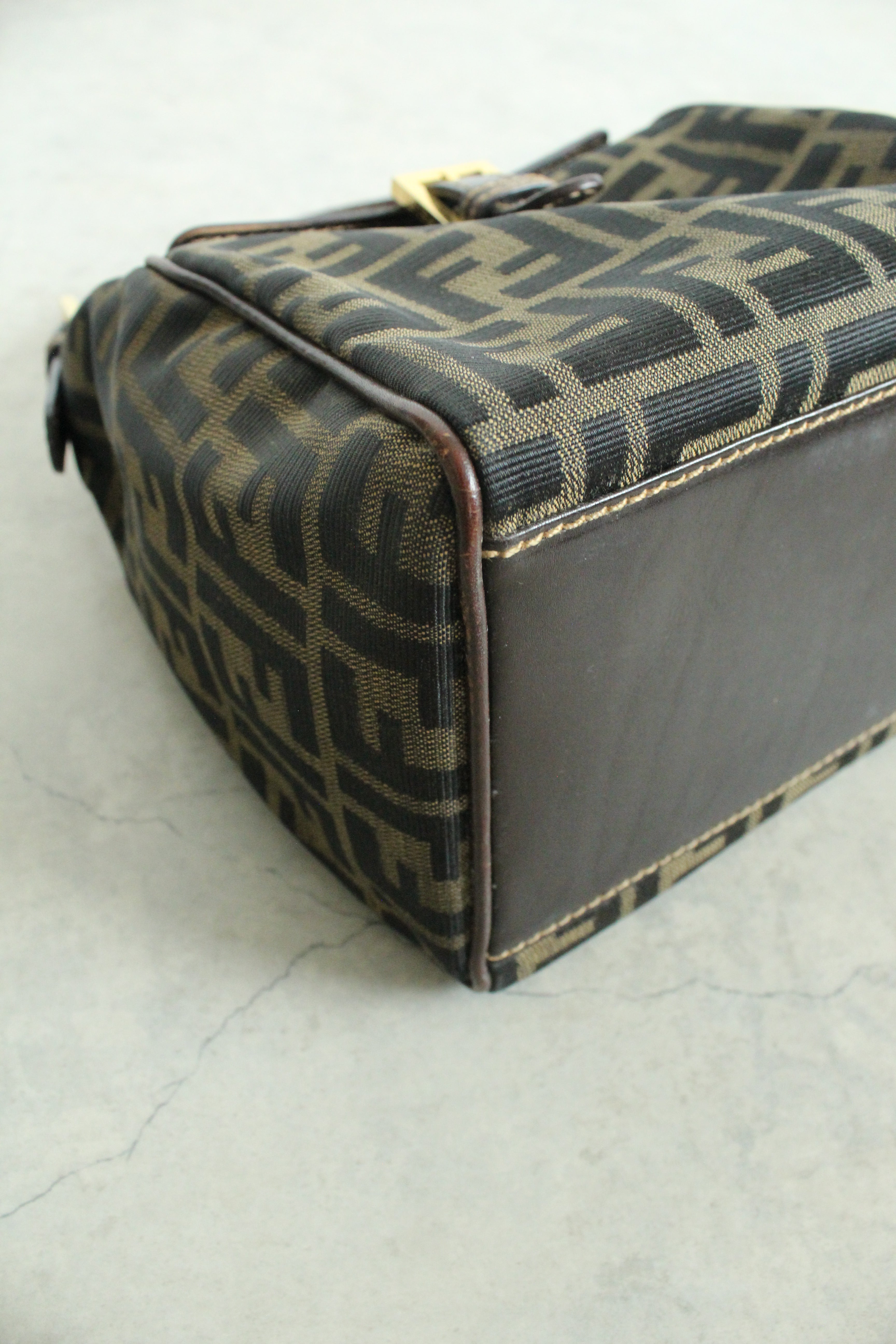 Zucca Canvas Shoulder Bag in Monogram and Gold-hardware