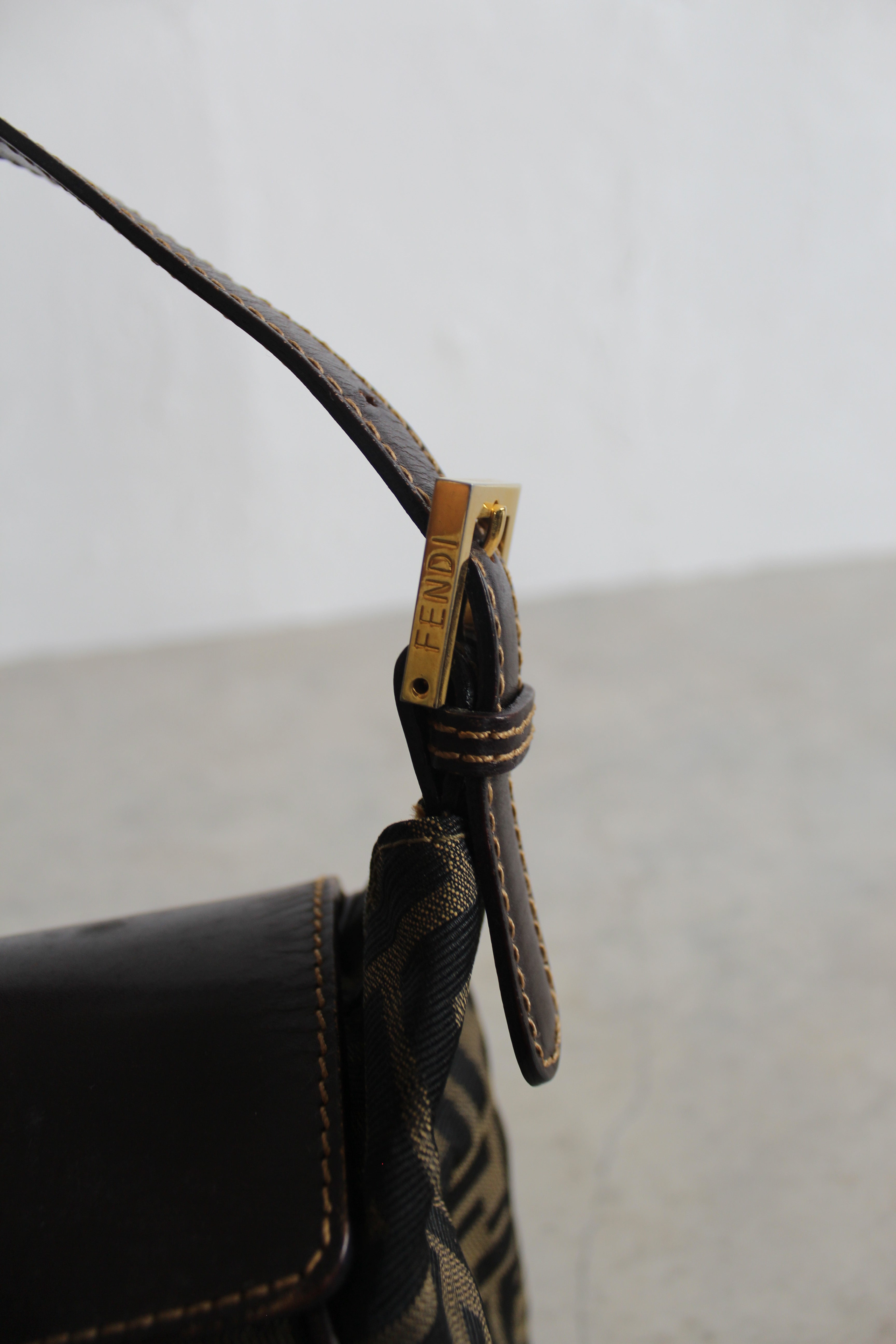 Zucca Canvas Shoulder Bag in Monogram and Gold-hardware