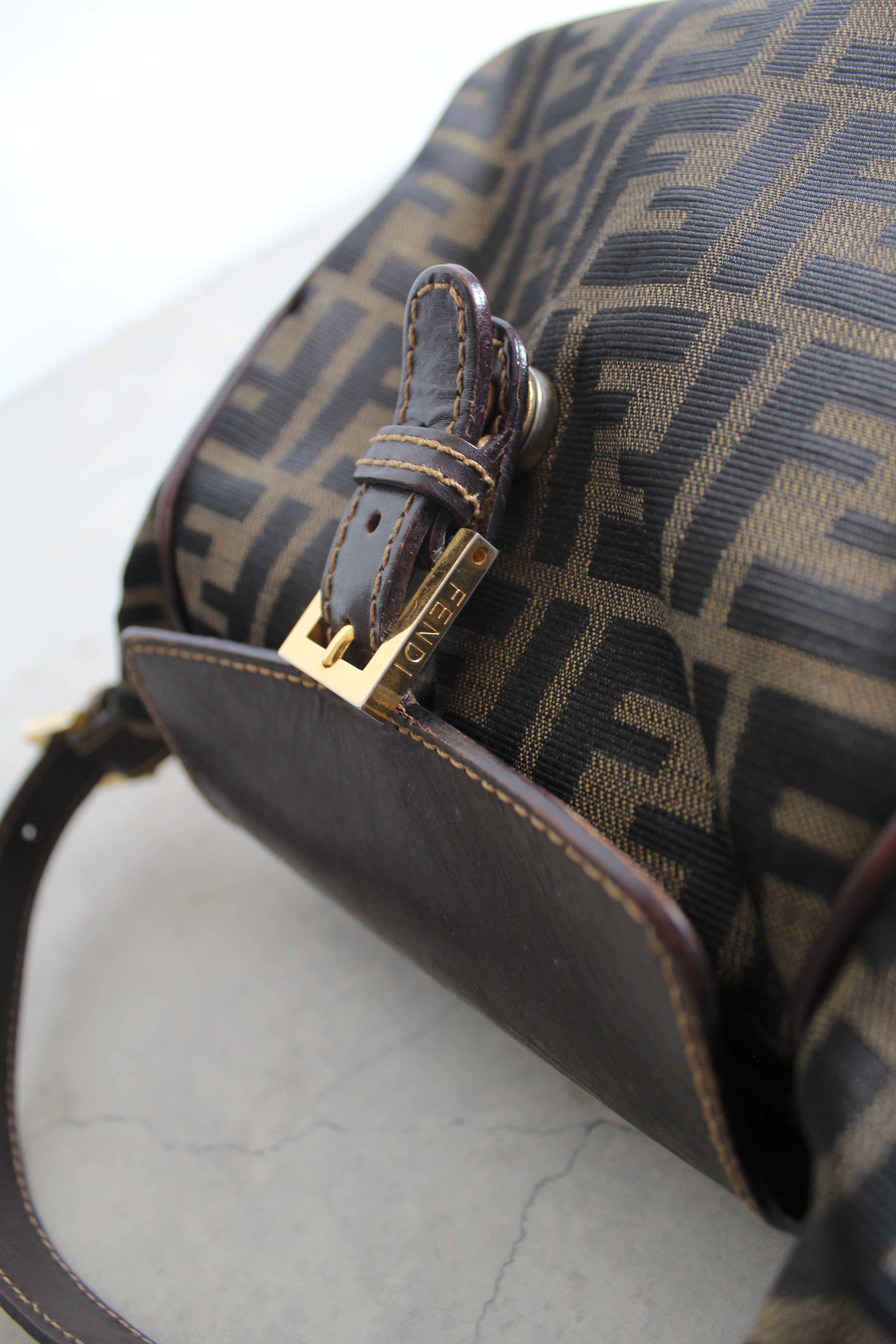 Zucca Canvas Shoulder Bag in Monogram and Gold-hardware