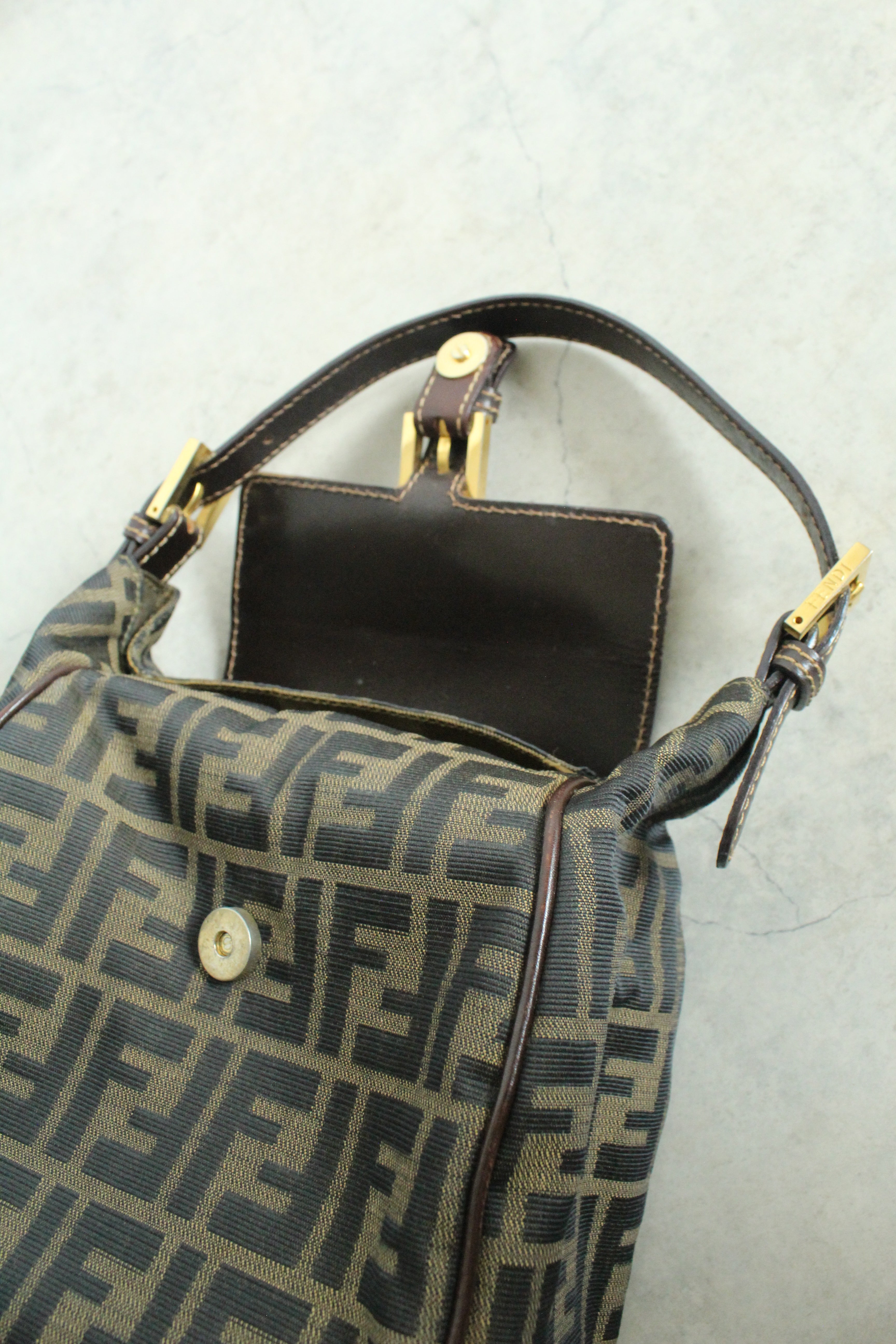 Zucca Canvas Shoulder Bag in Monogram and Gold-hardware