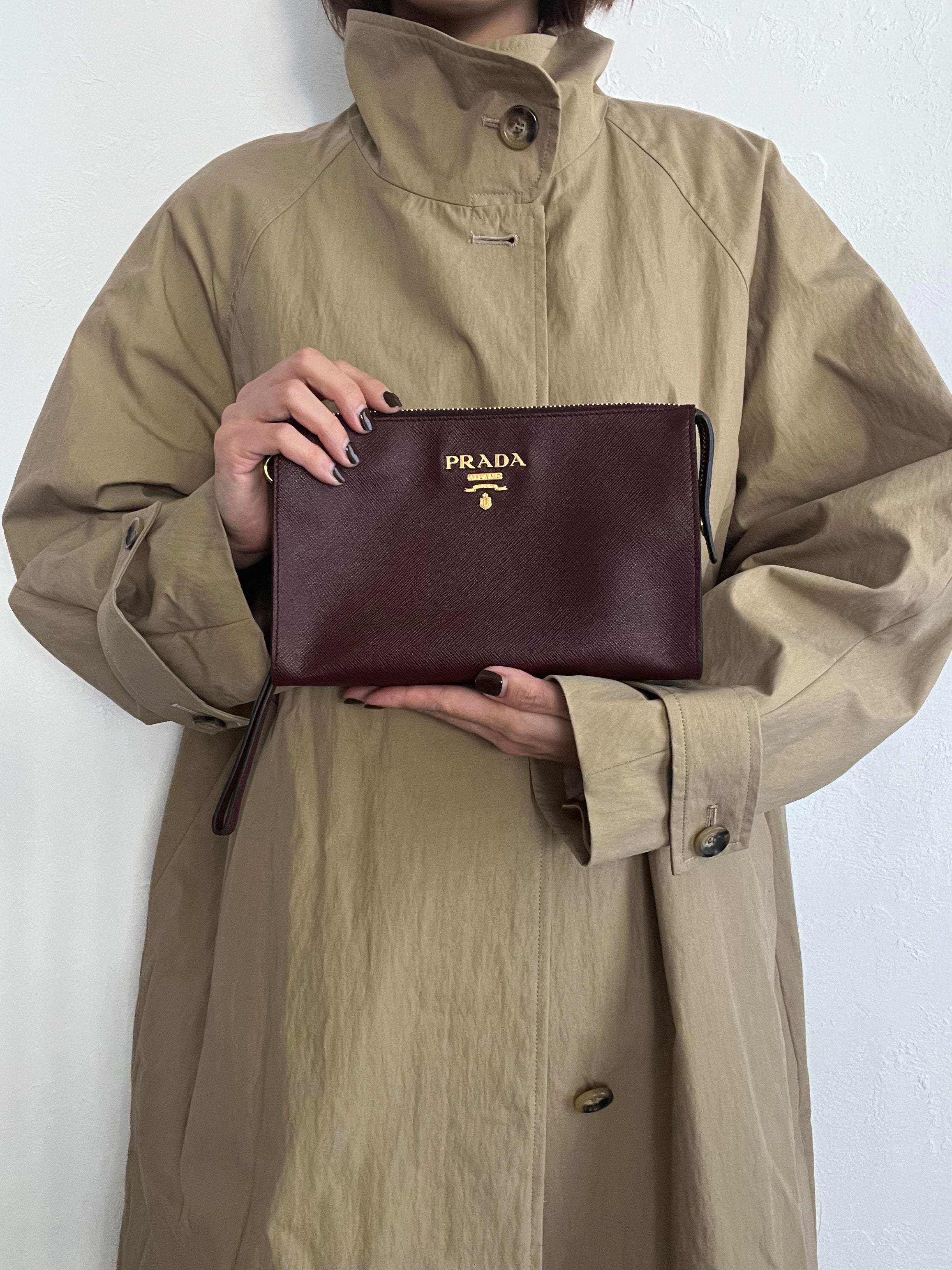 Saffiano Wristlet Pouch in Burgundy Red