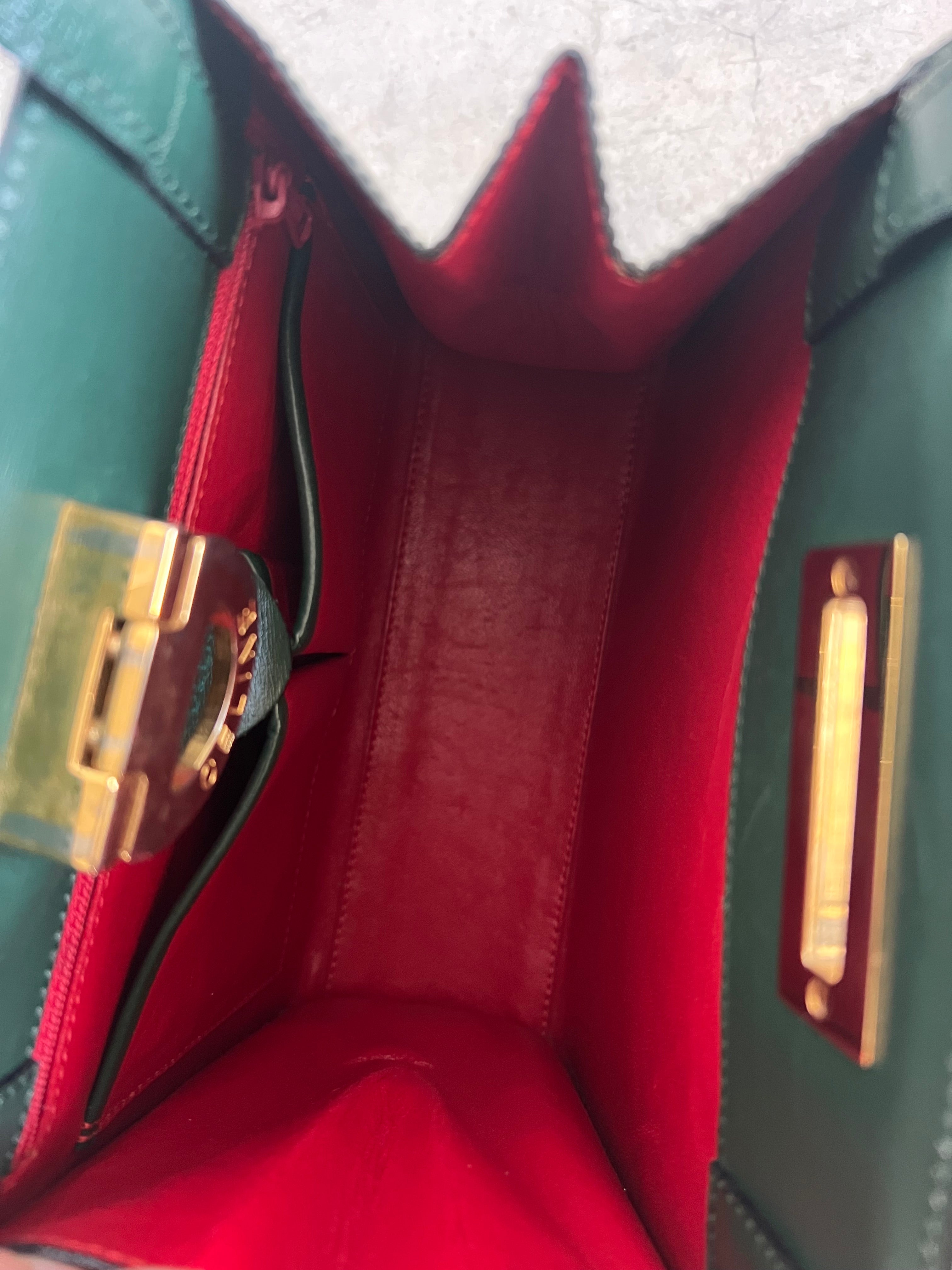 Old Celine Box Calfskin Top handle bag in Emerald Green