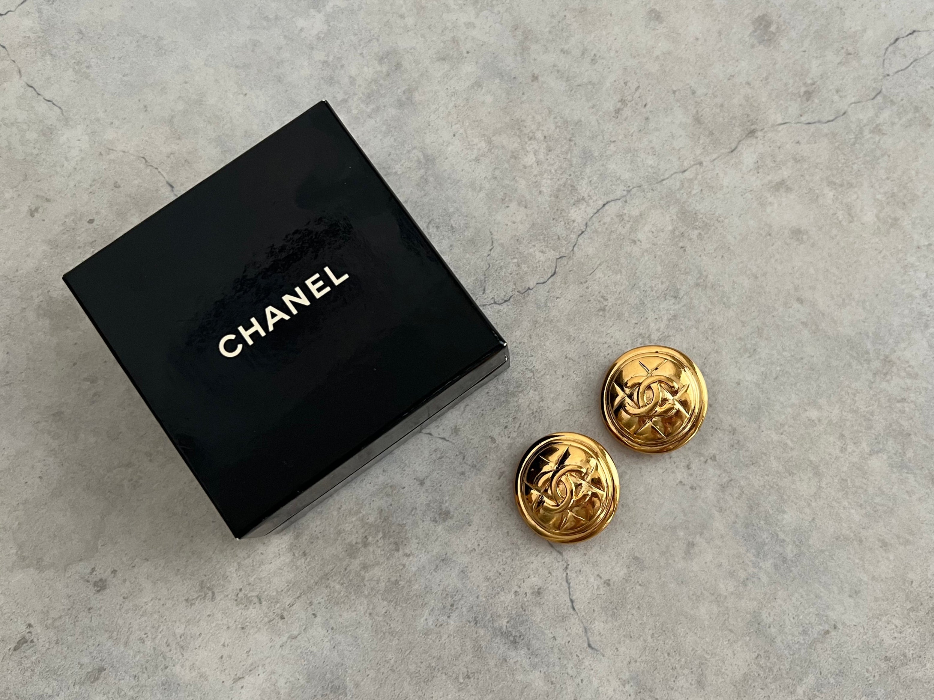 Coco Mark Matelassé Gold Round Clip on Earrings