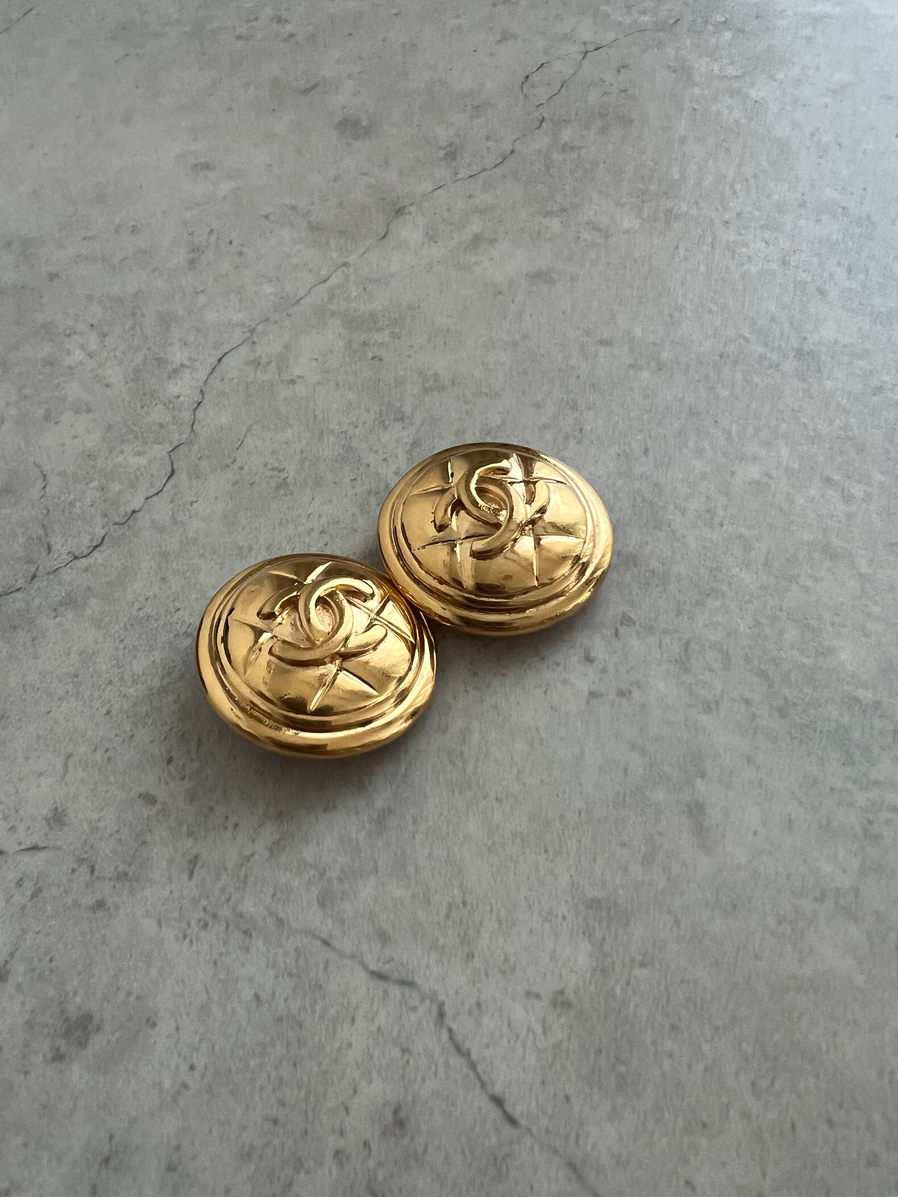 Coco Mark Matelassé Gold Round Clip on Earrings