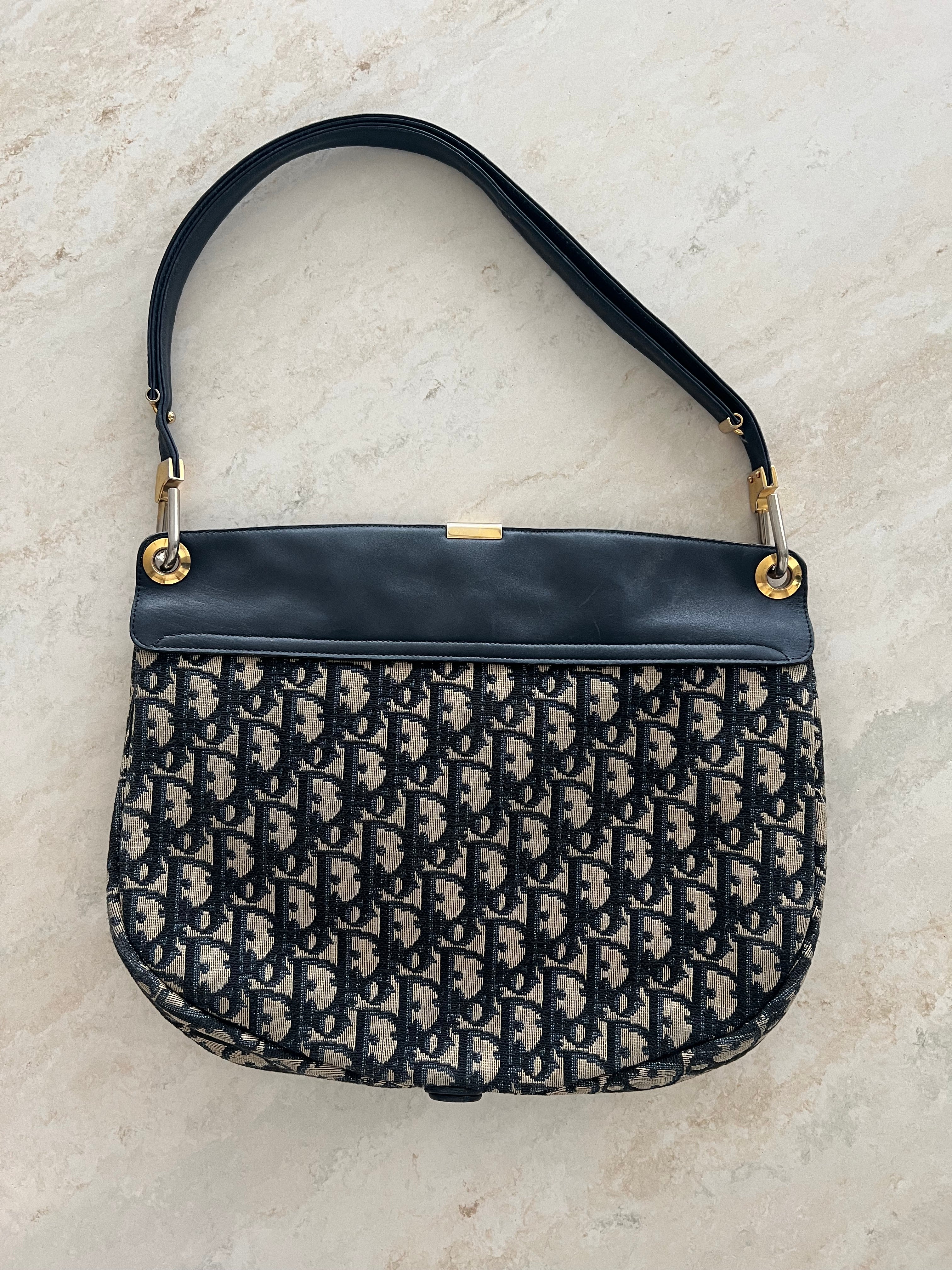 Trotter Canvas Flap Shoulder Bag in Navy
