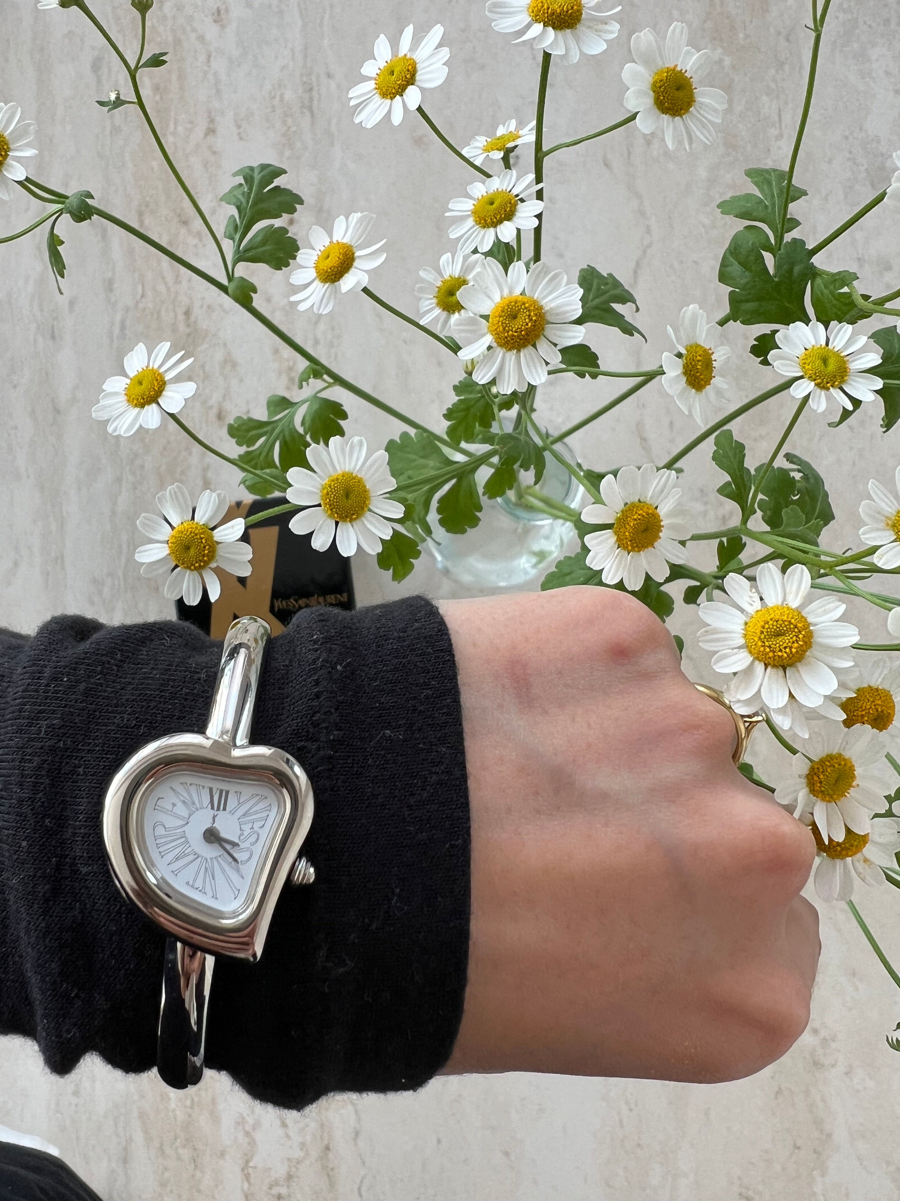 Sculptural heart watch bangle