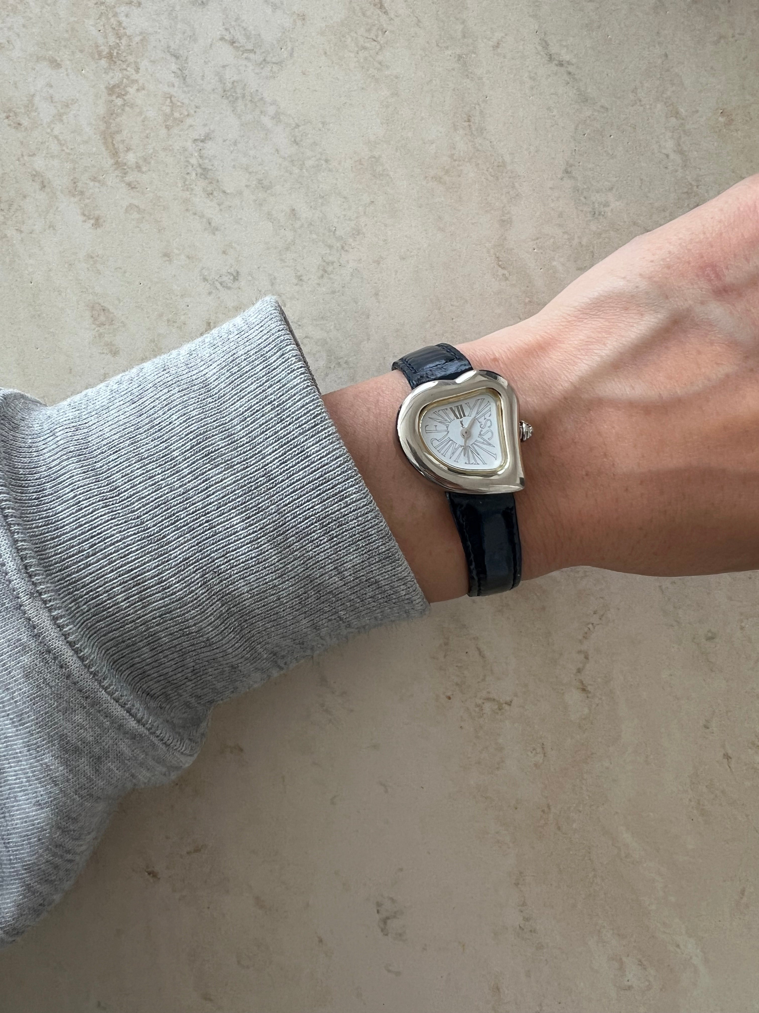 Sculptural heart watch black belt