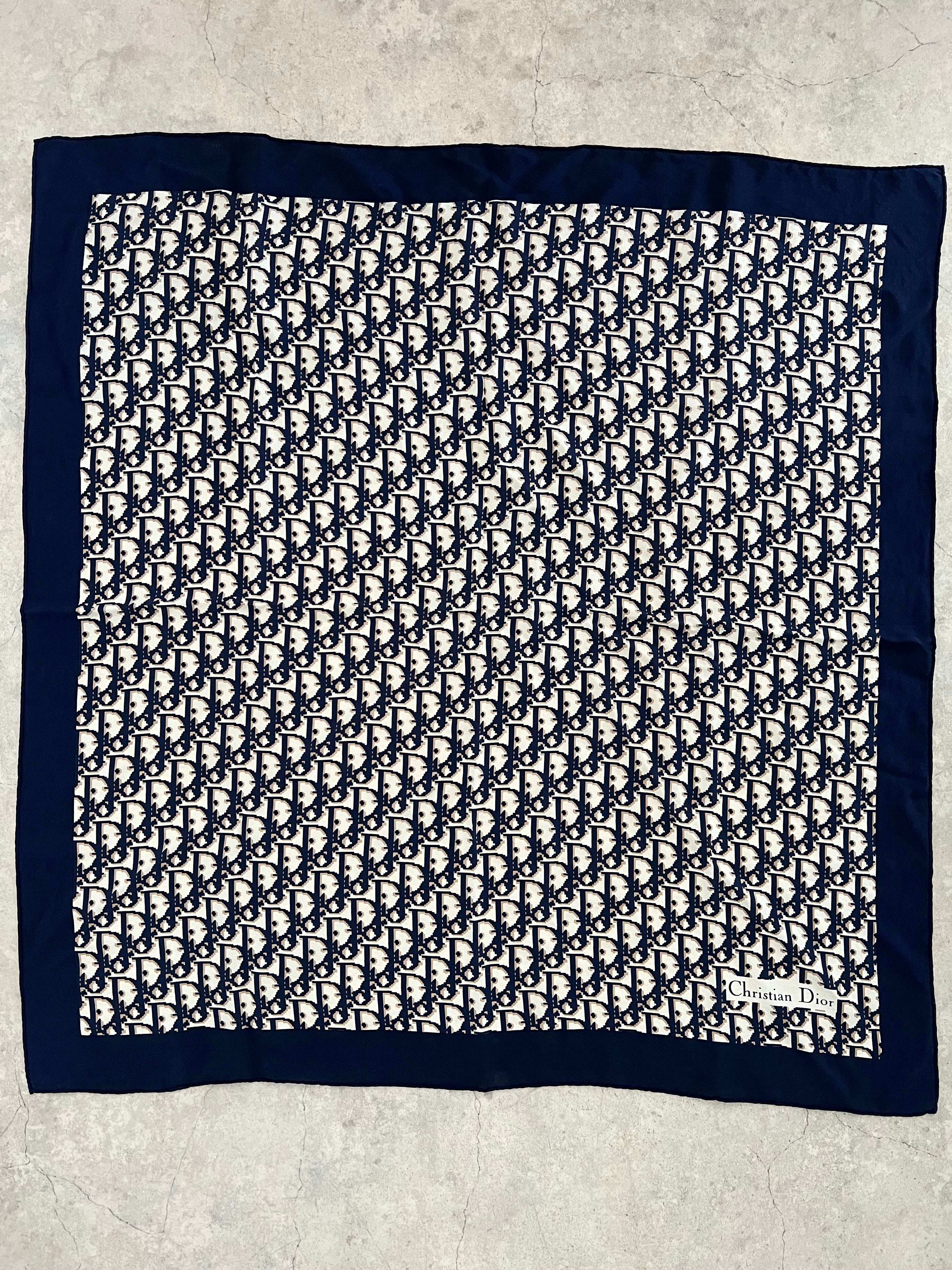 Oblique Silk Scarf — Navy