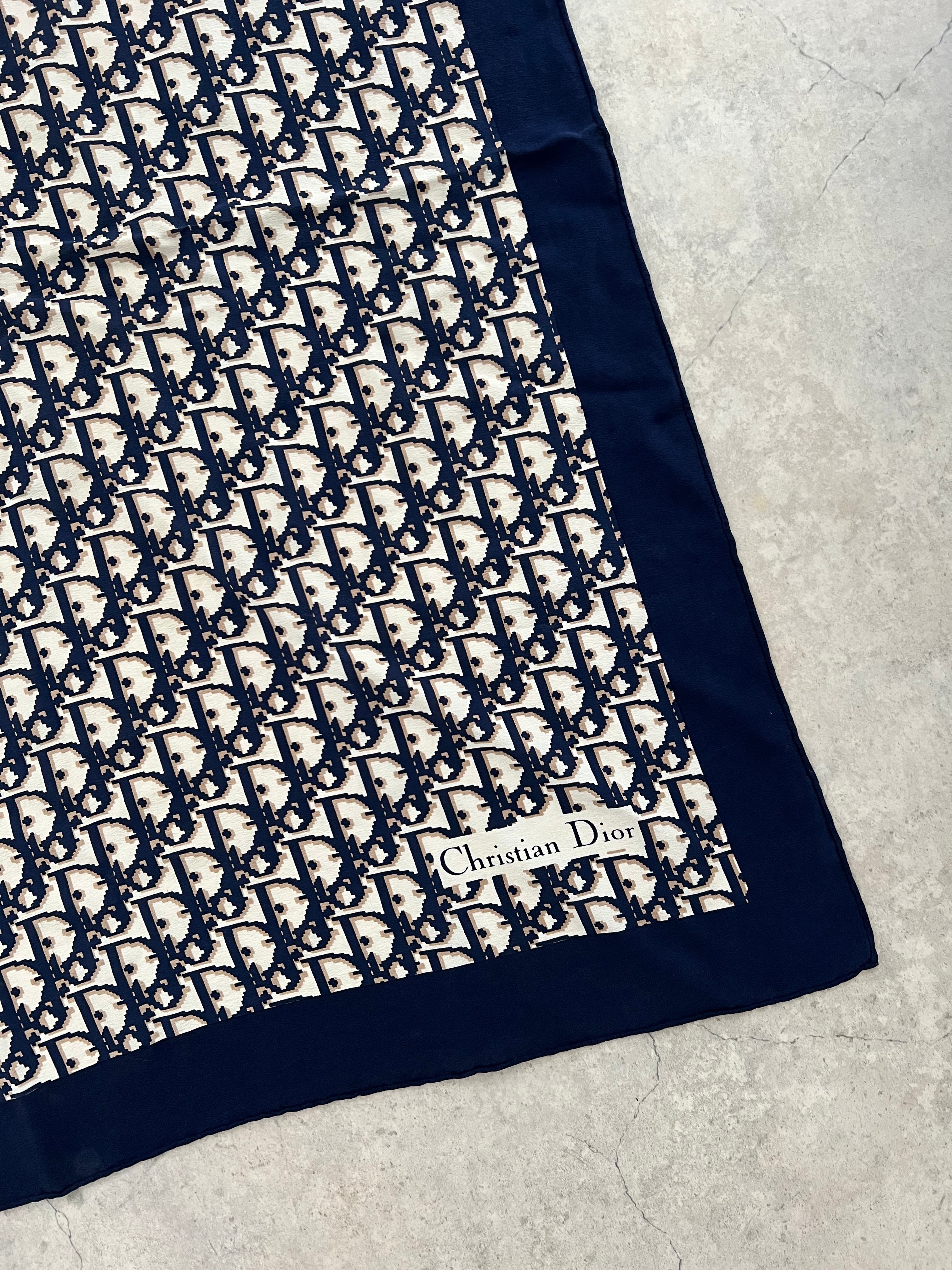 Oblique Silk Scarf — Navy