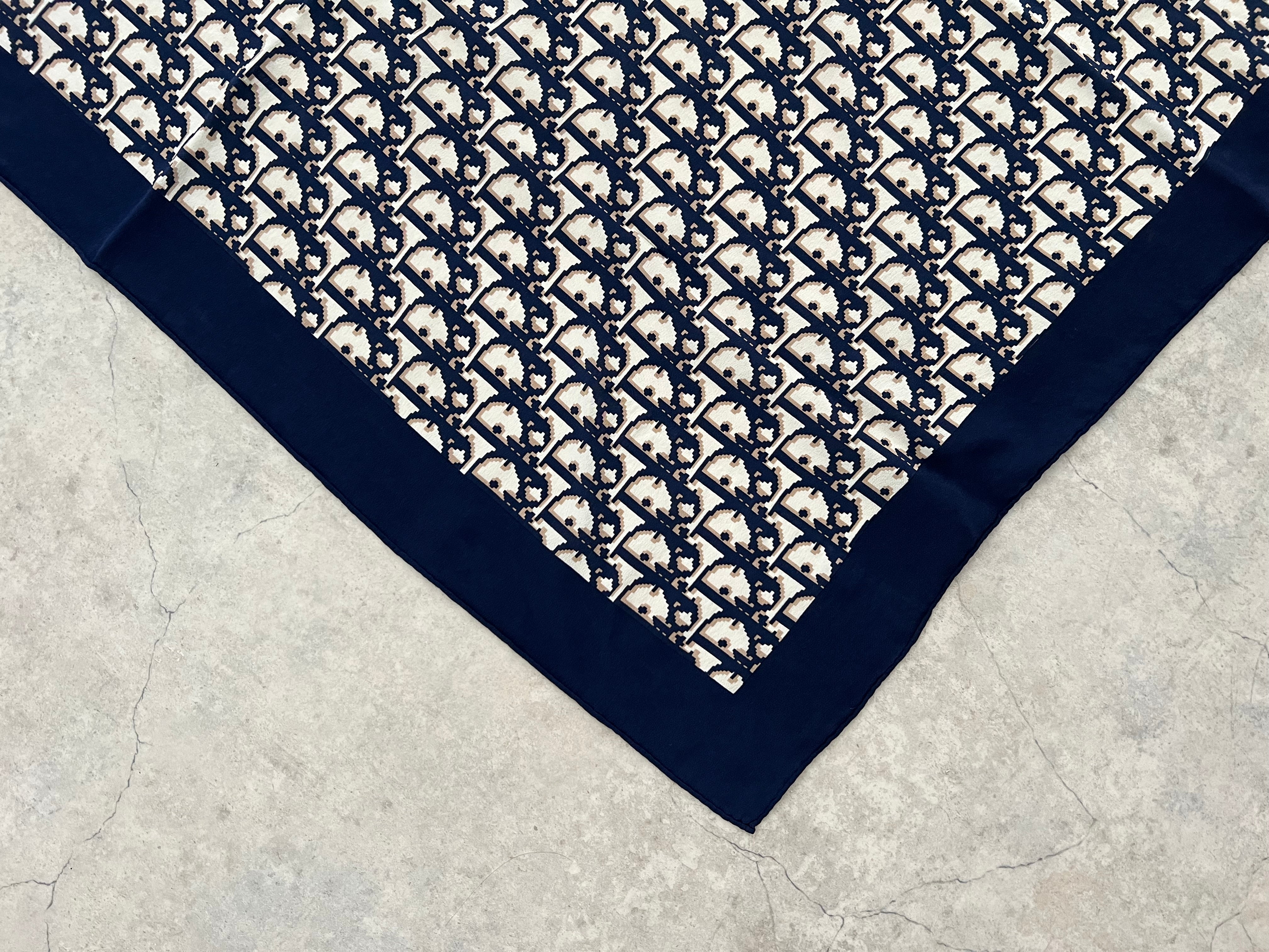 Oblique Silk Scarf — Navy