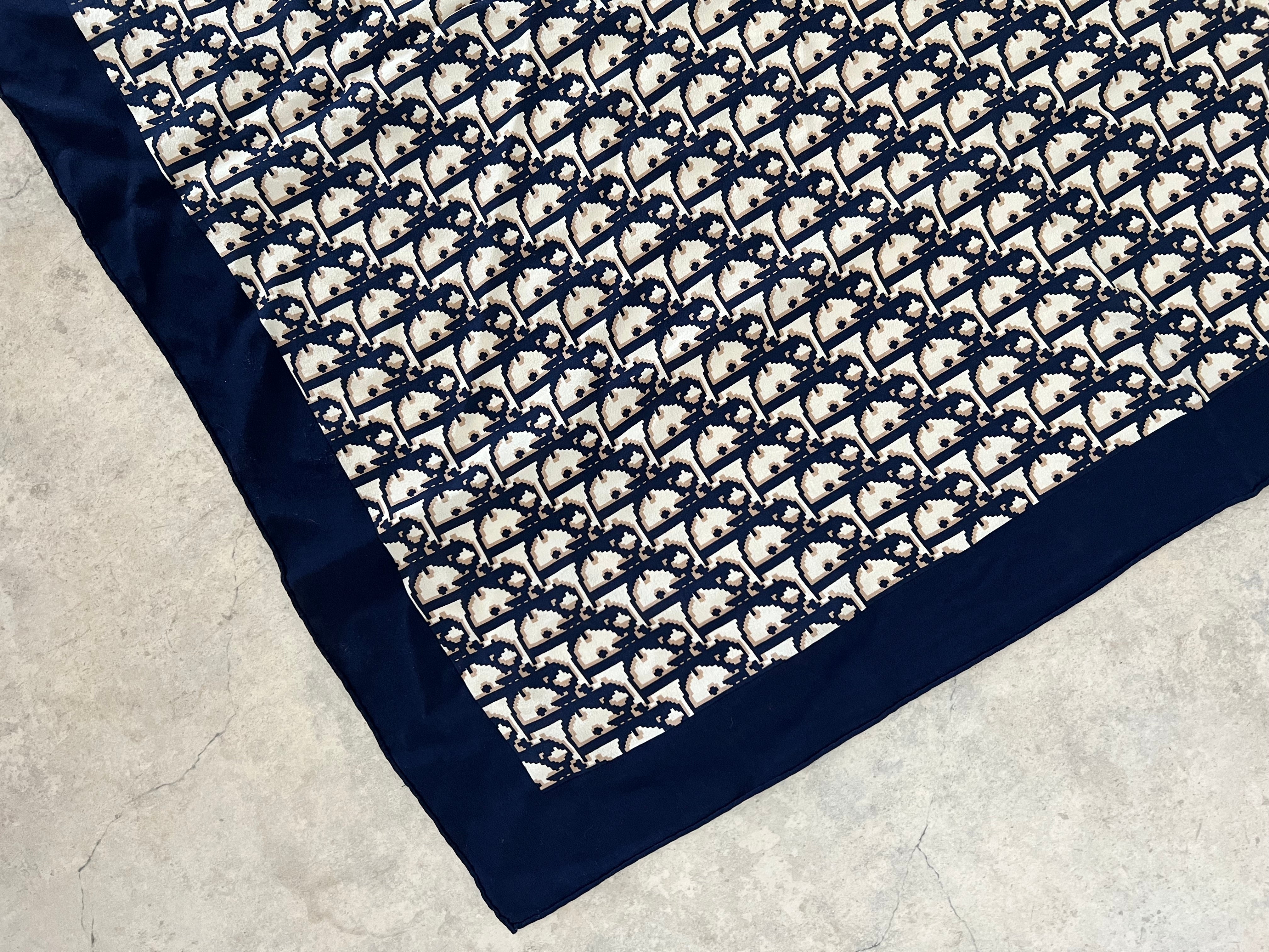 Oblique Silk Scarf — Navy