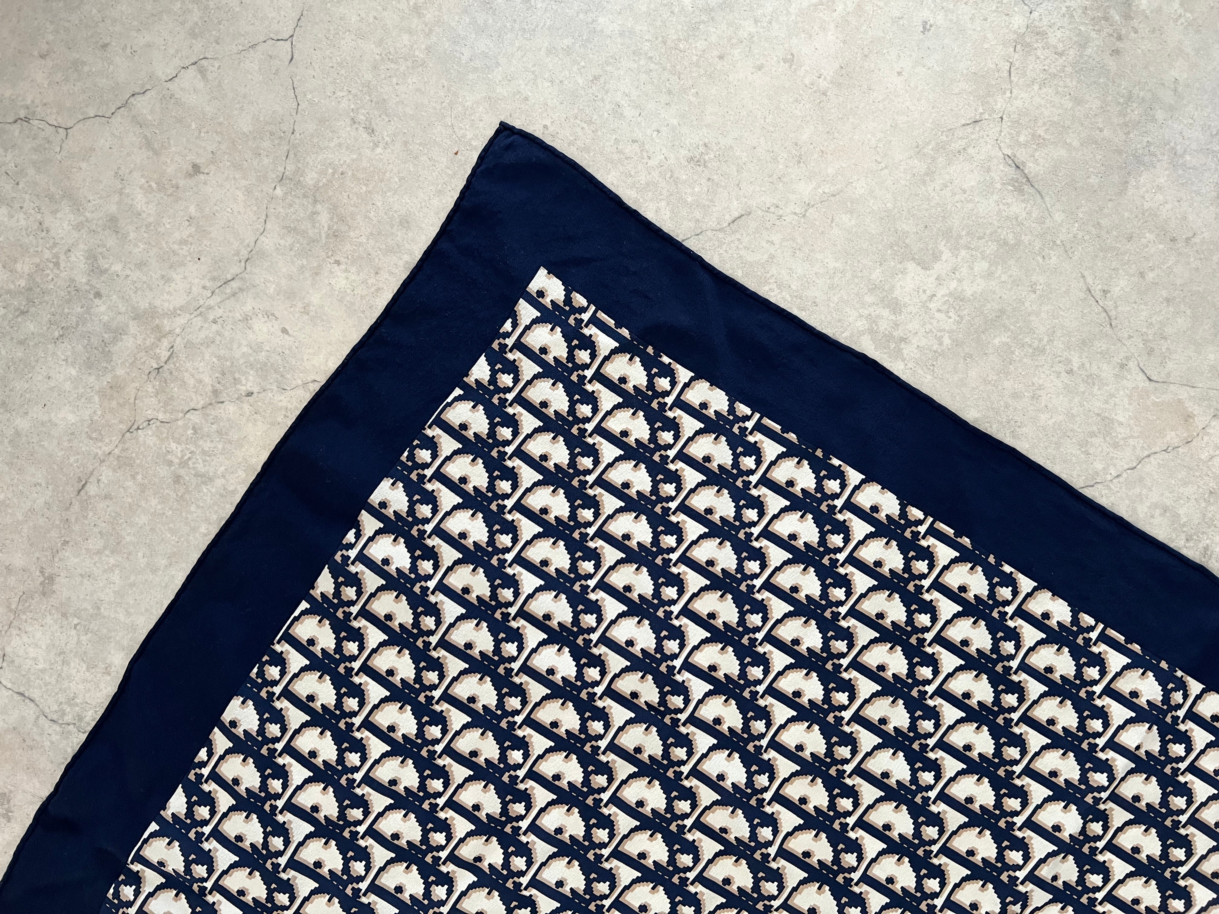 Oblique Silk Scarf — Navy
