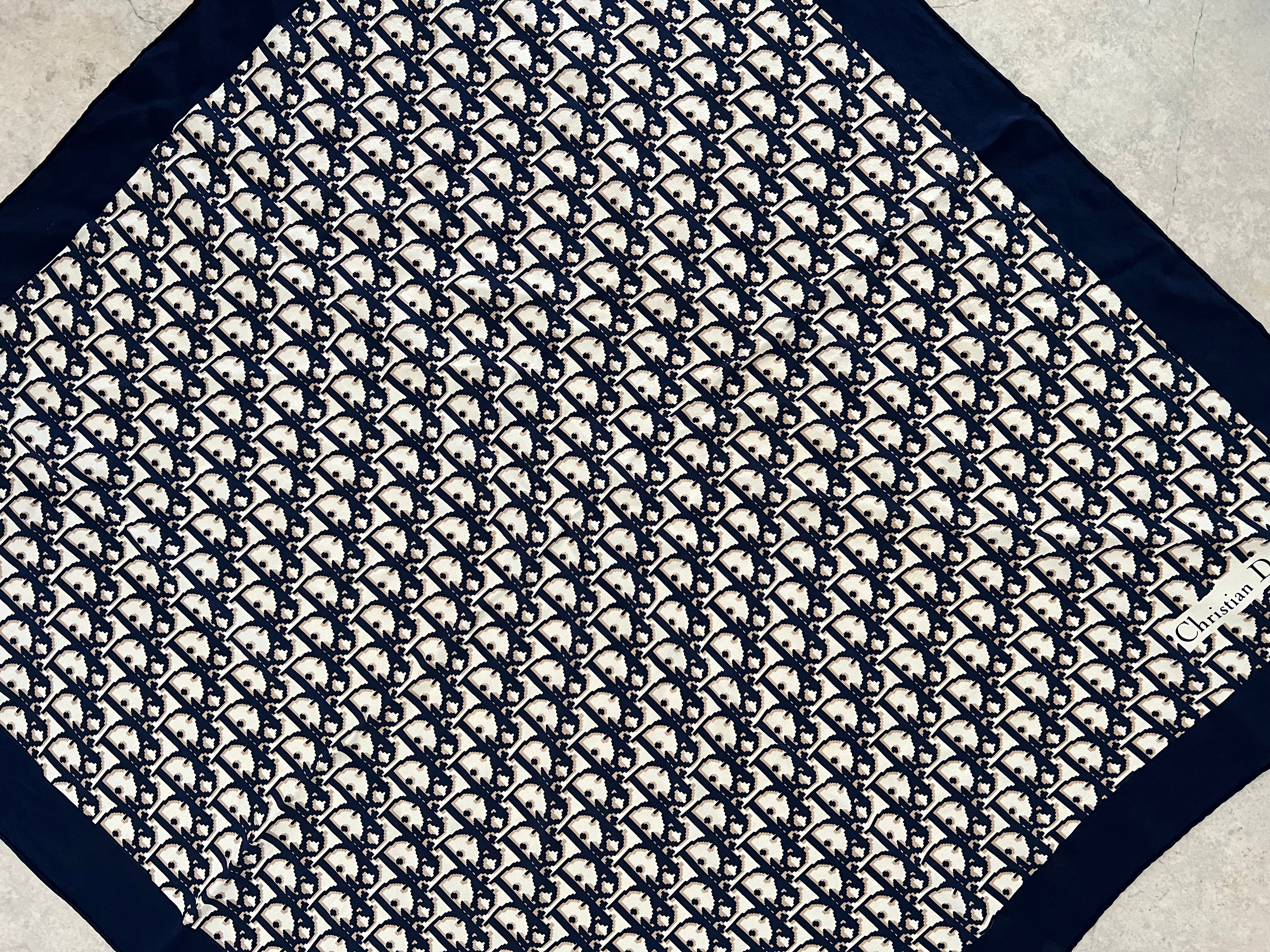 Oblique Silk Scarf — Navy