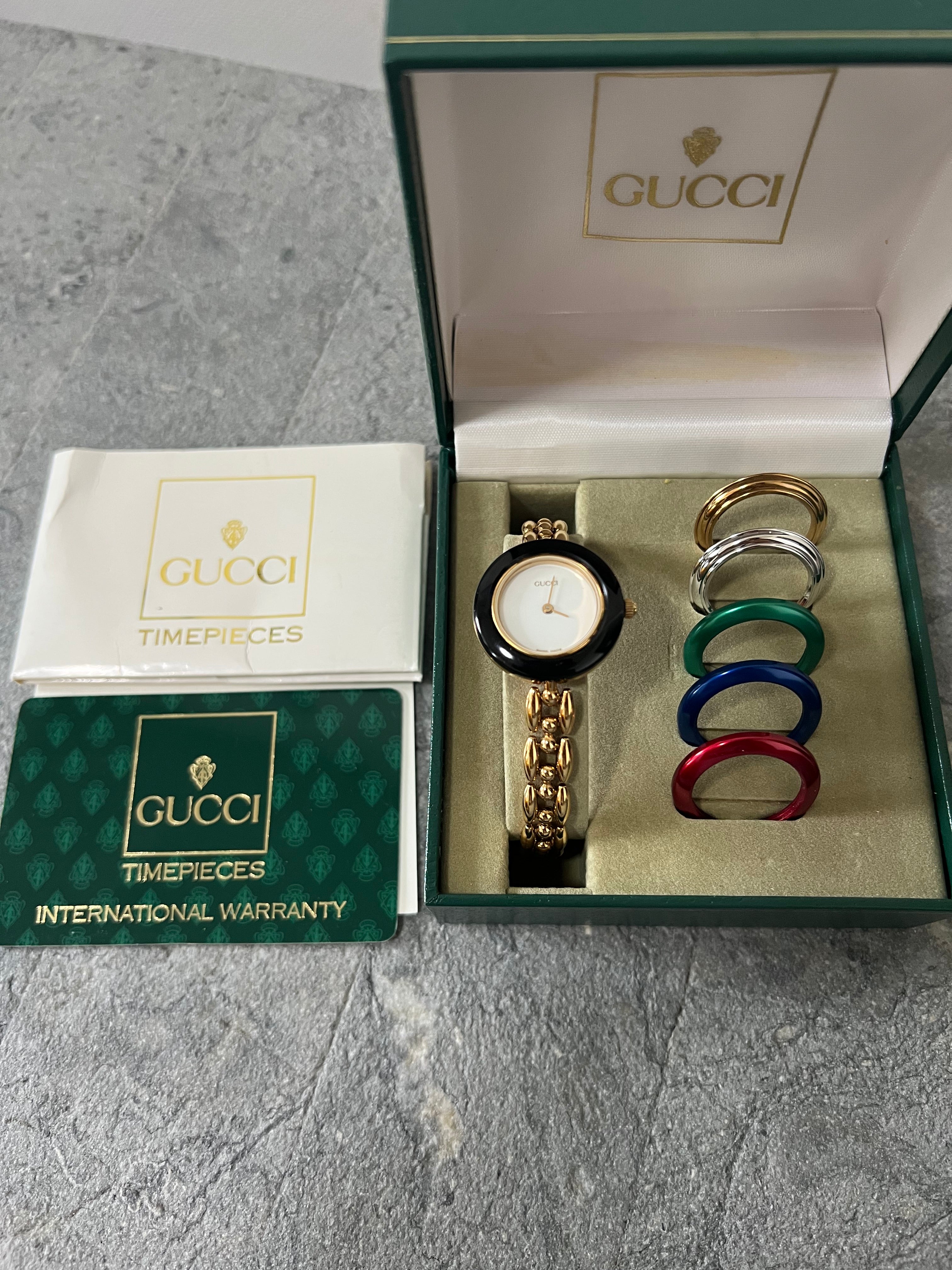 Interchangeable Bezel 6 colors Watch Accessories in Gold w original warranty card 1995
