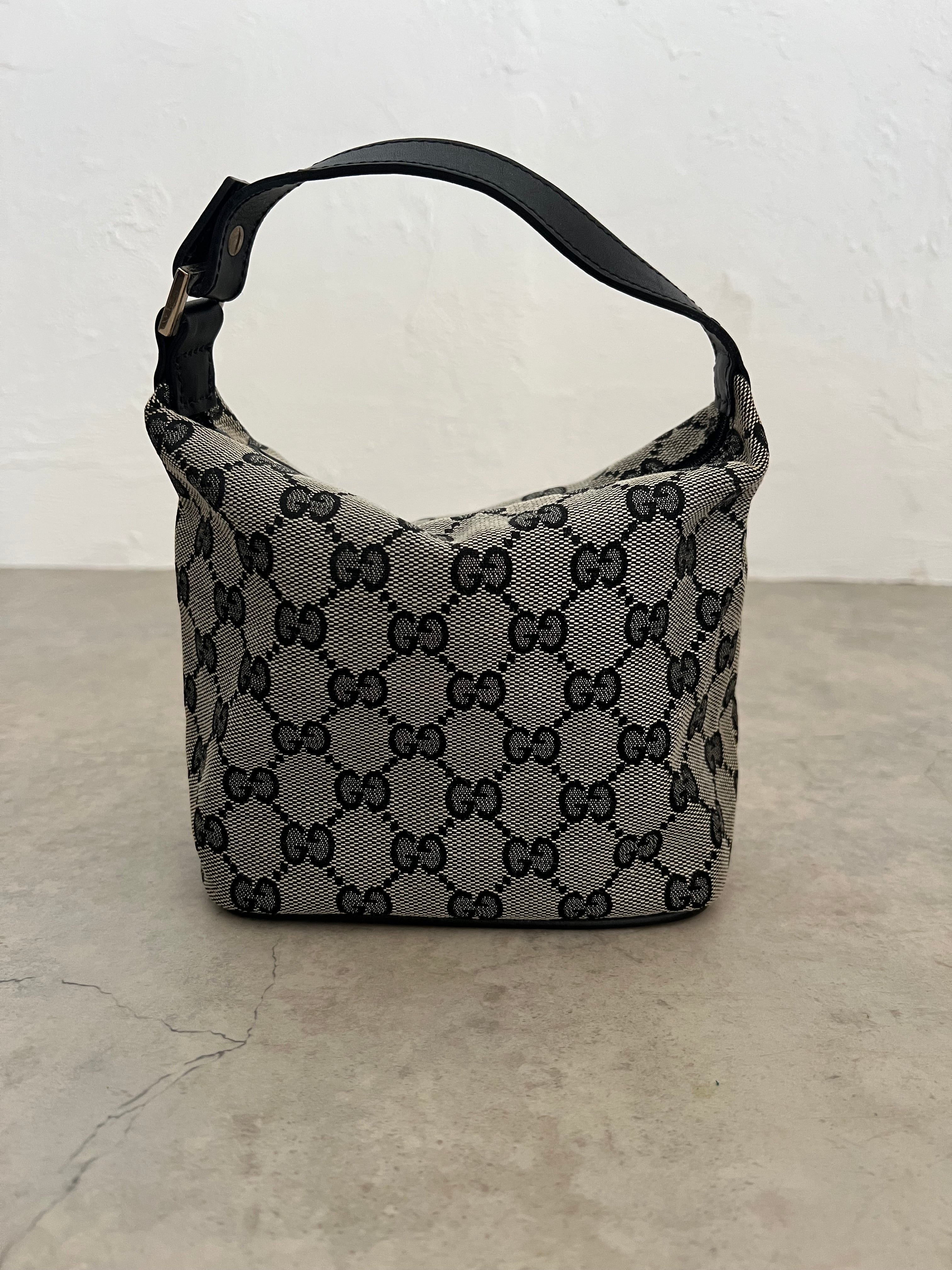 GG Canvas Mini Hobo Bag — Black × Grey