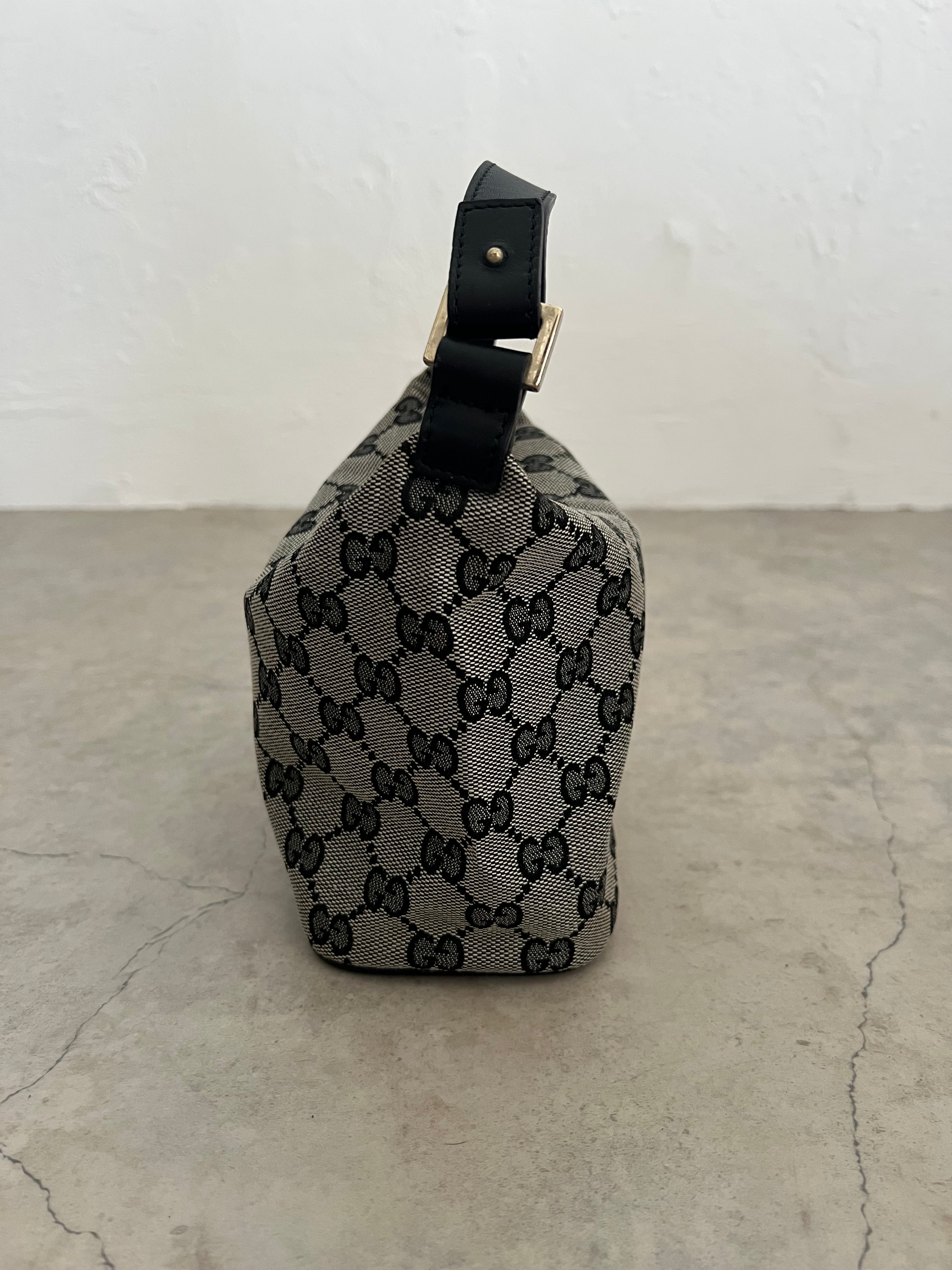 GG Canvas Mini Hobo Bag — Black × Grey