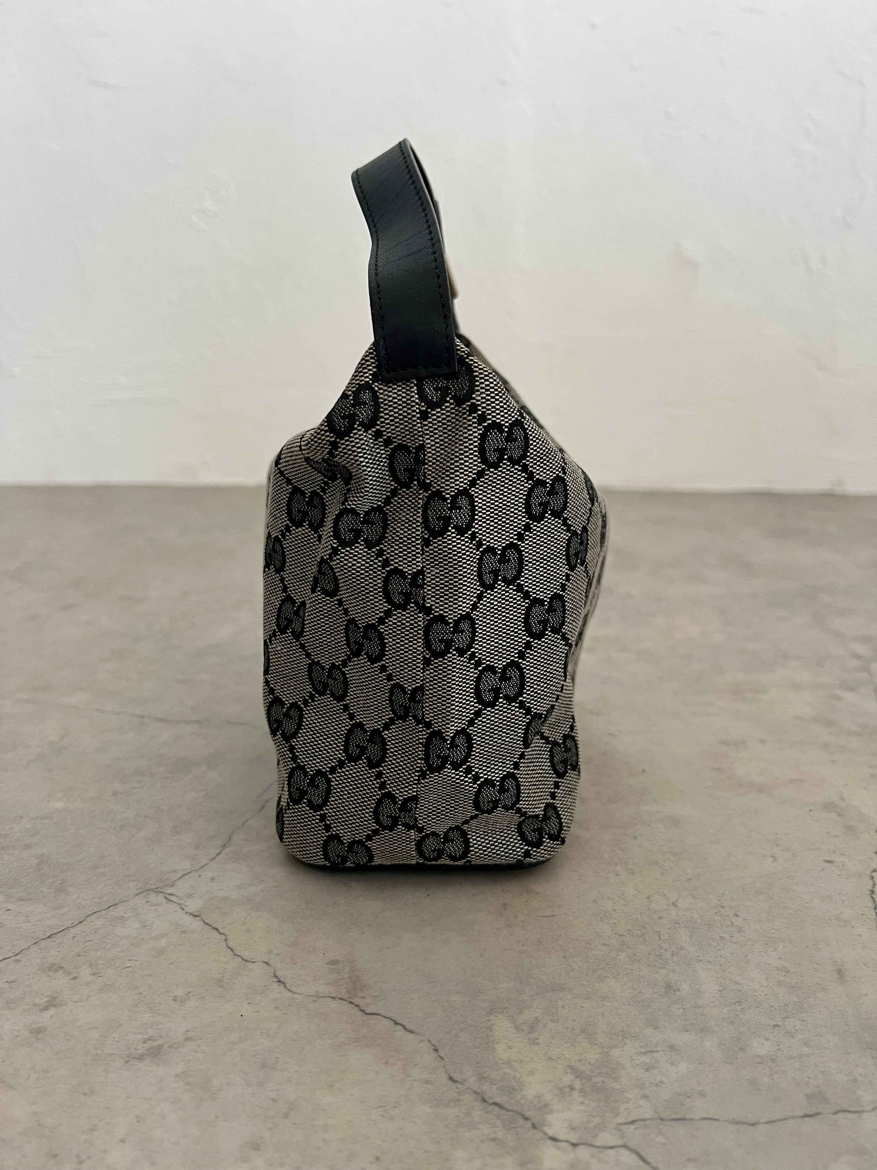 GG Canvas Mini Hobo Bag — Black × Grey