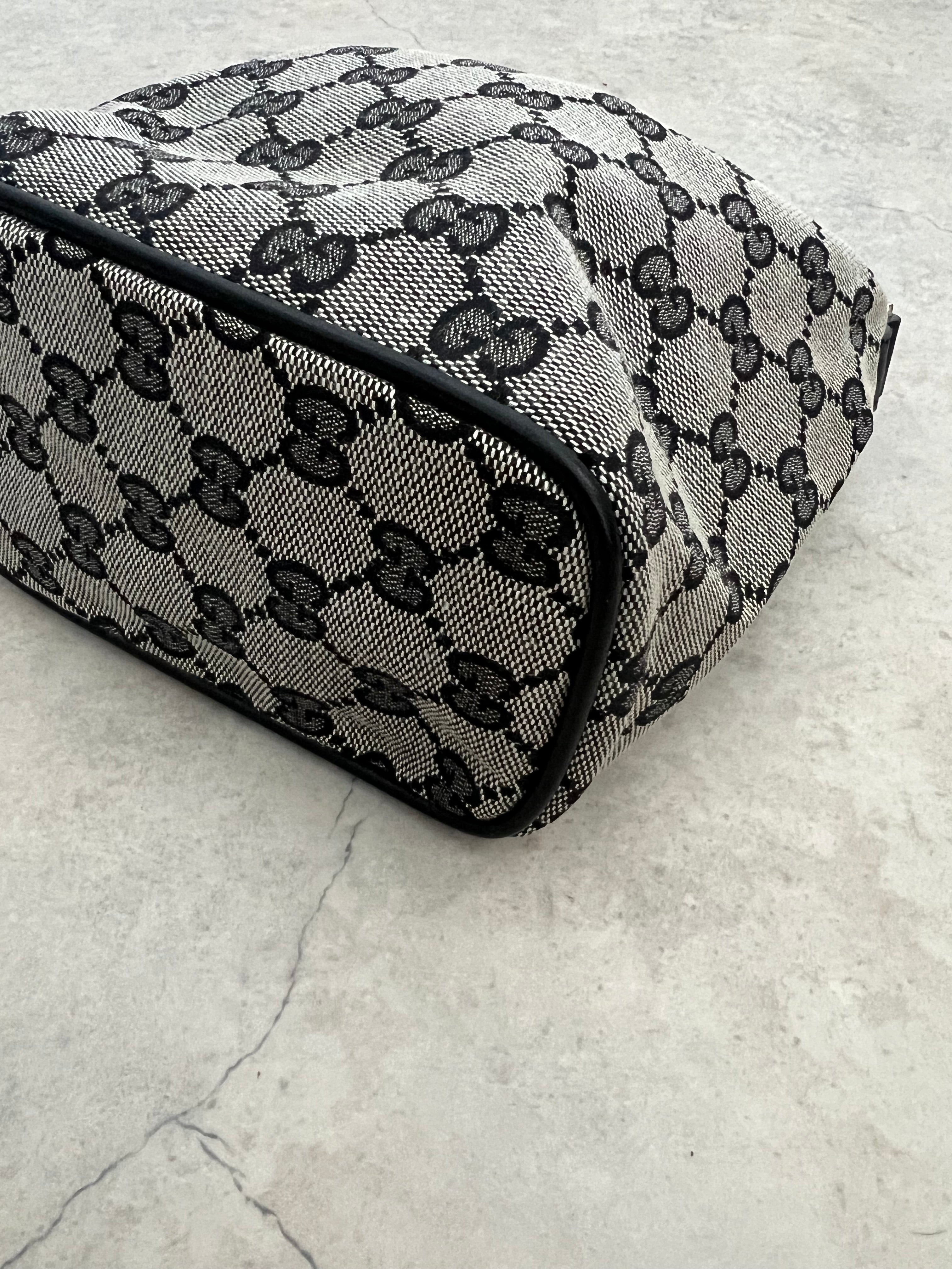 GG Canvas Mini Hobo Bag — Black × Grey