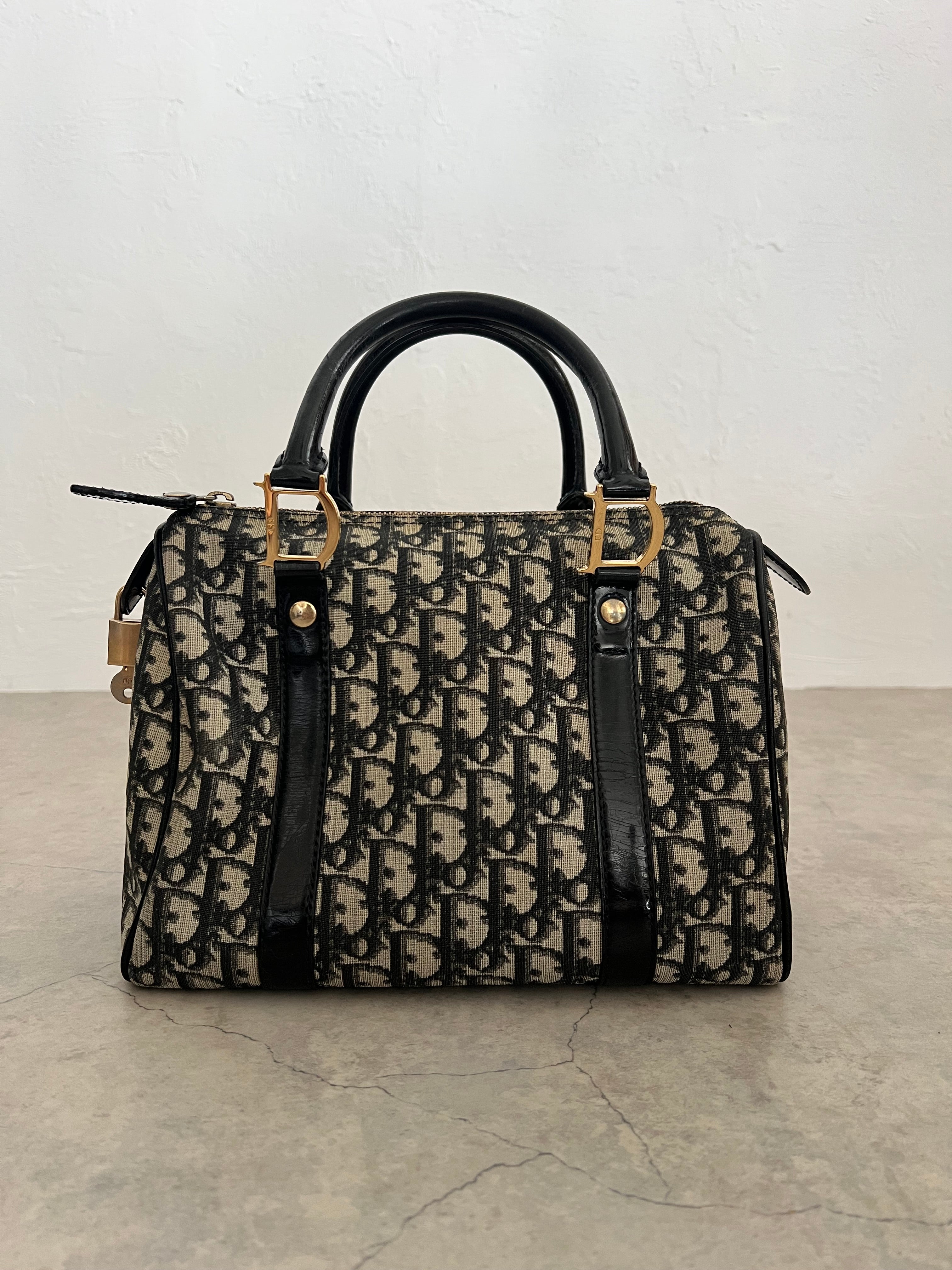 Trotter PVC Boston Bag in Navy Oblique Monogram Gold Hardware