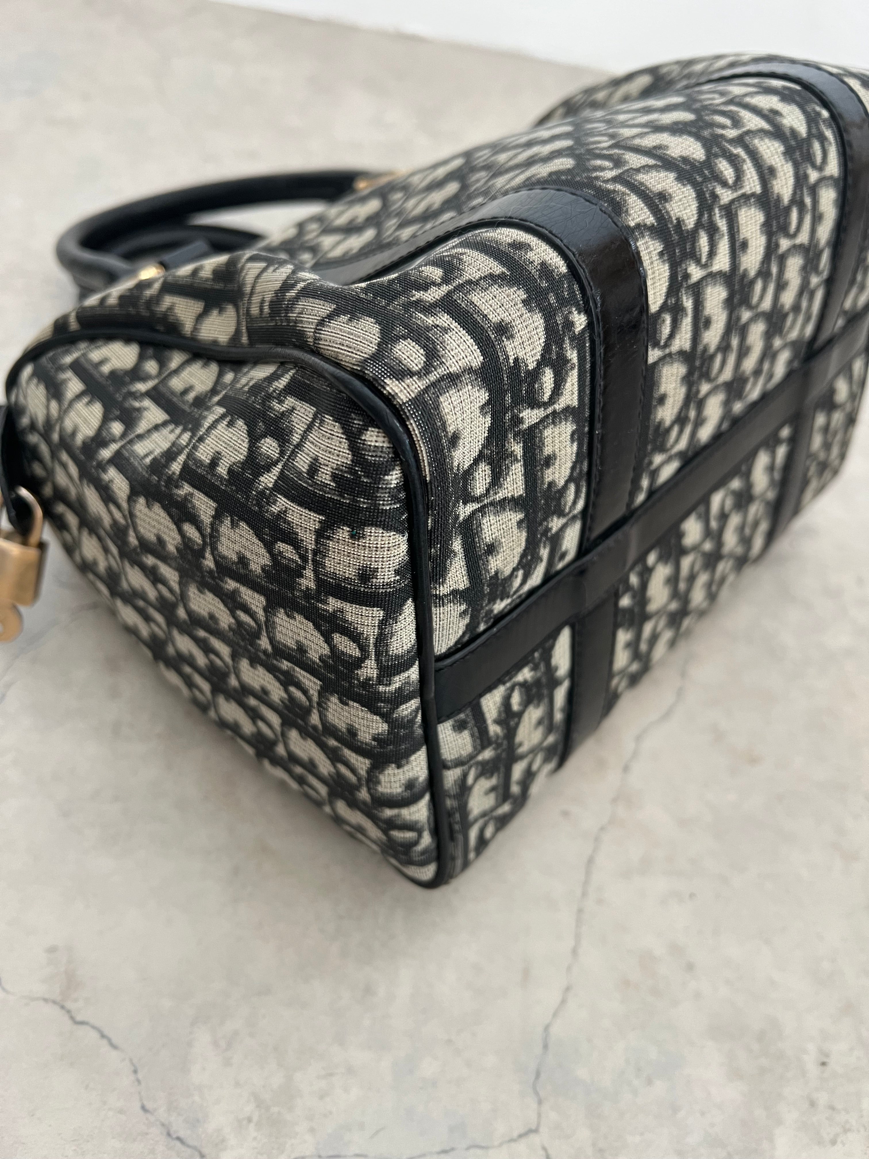 Trotter PVC Boston Bag in Navy Oblique Monogram Gold Hardware