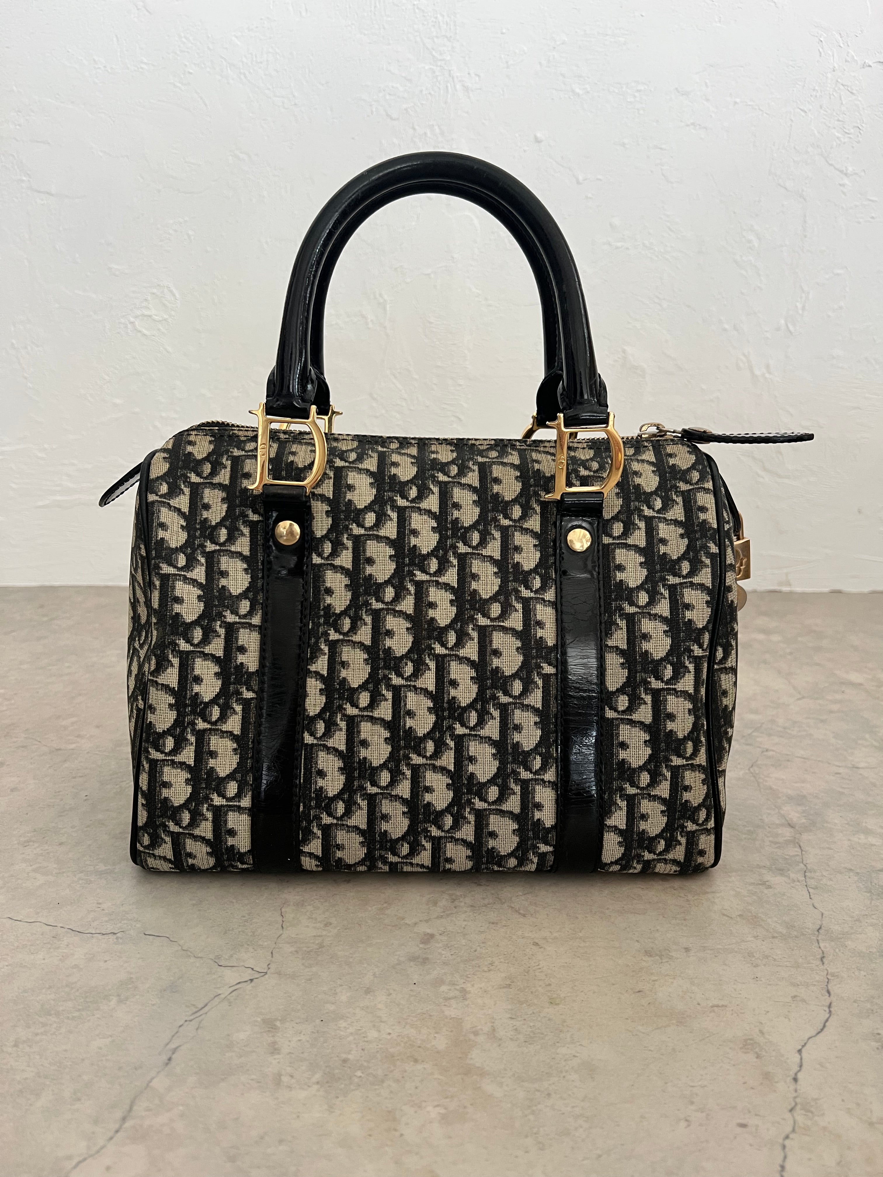 Trotter PVC Boston Bag in Navy Oblique Monogram Gold Hardware