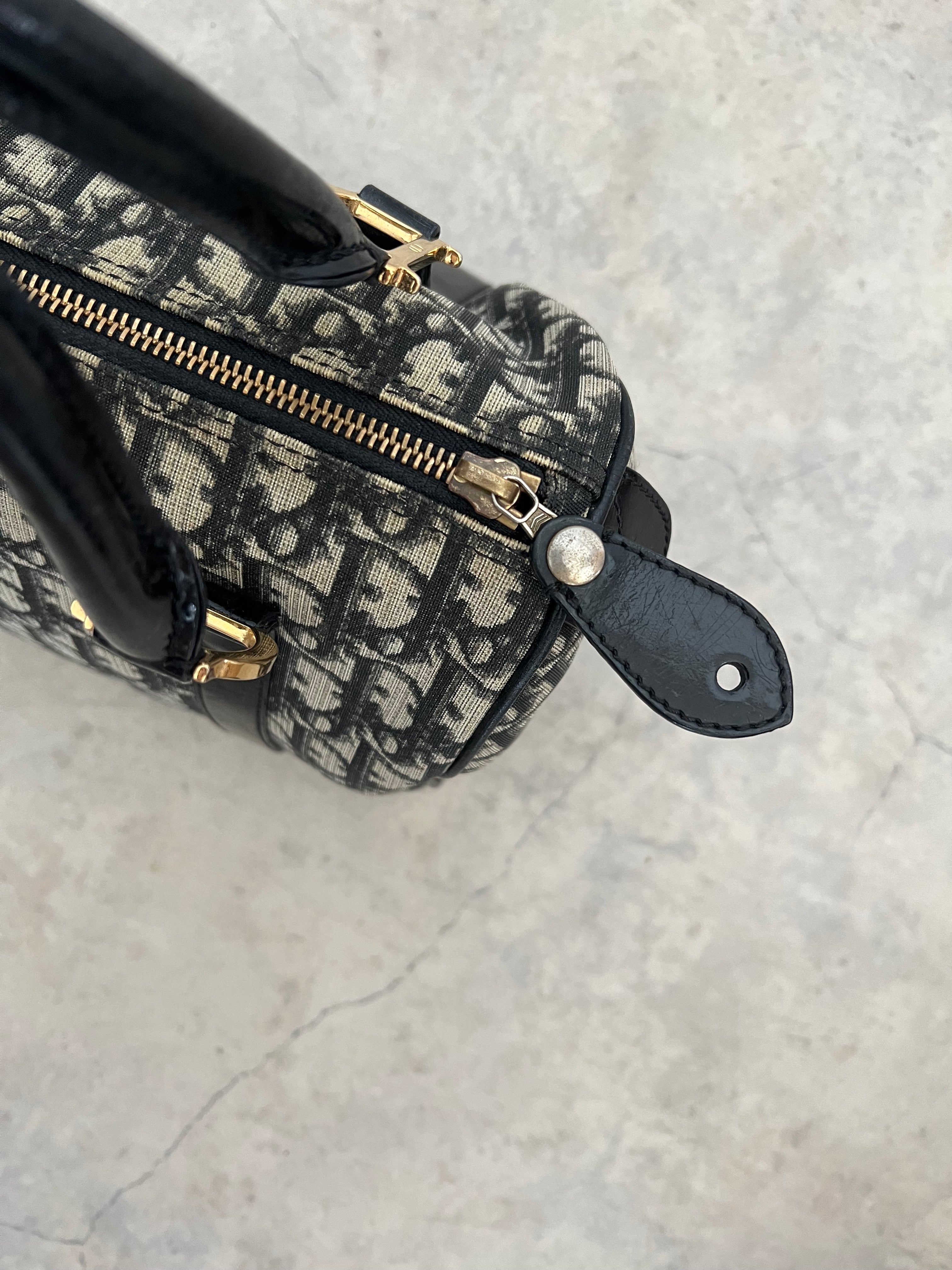 Trotter PVC Boston Bag in Navy Oblique Monogram Gold Hardware