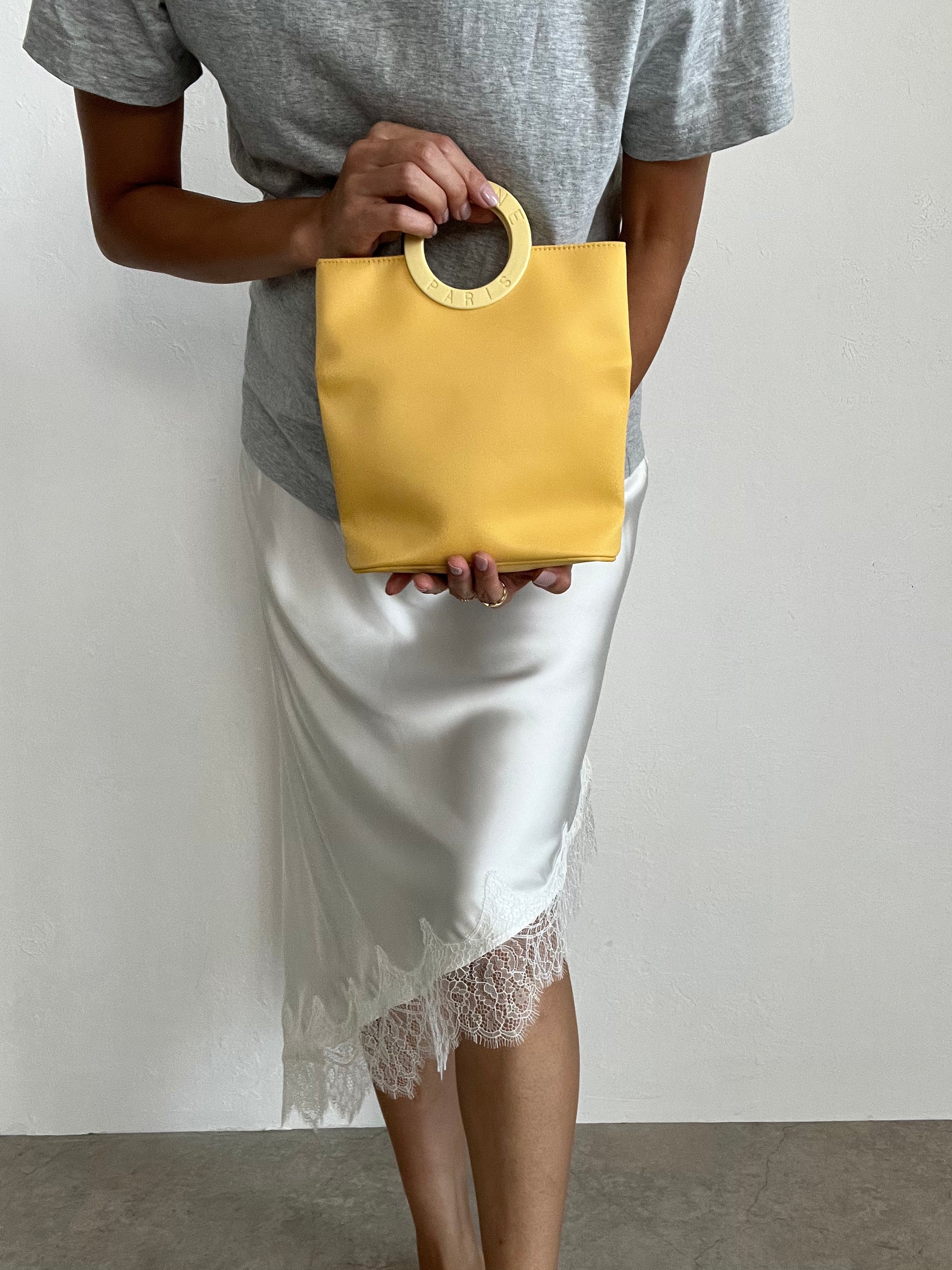 Round Handle Nylon Tote Bag in Lemon Yellow + Scarf